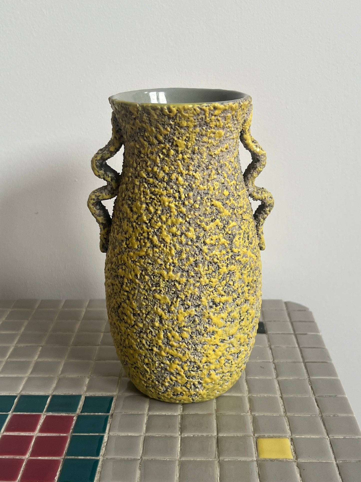 Mid Century Yellow Crackled Vase