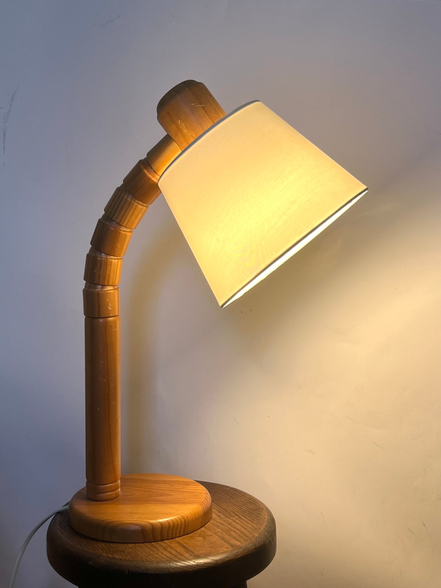 Mid Century Minimalist Brutalist Pine Table Lamp