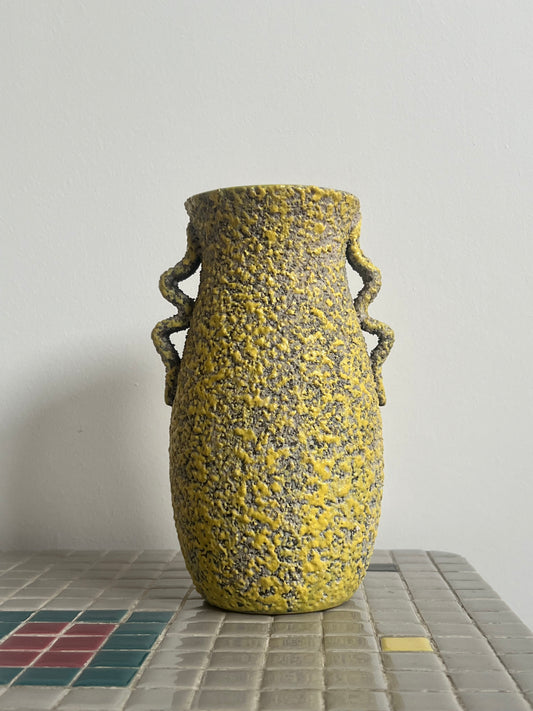 Mid Century Yellow Crackled Vase