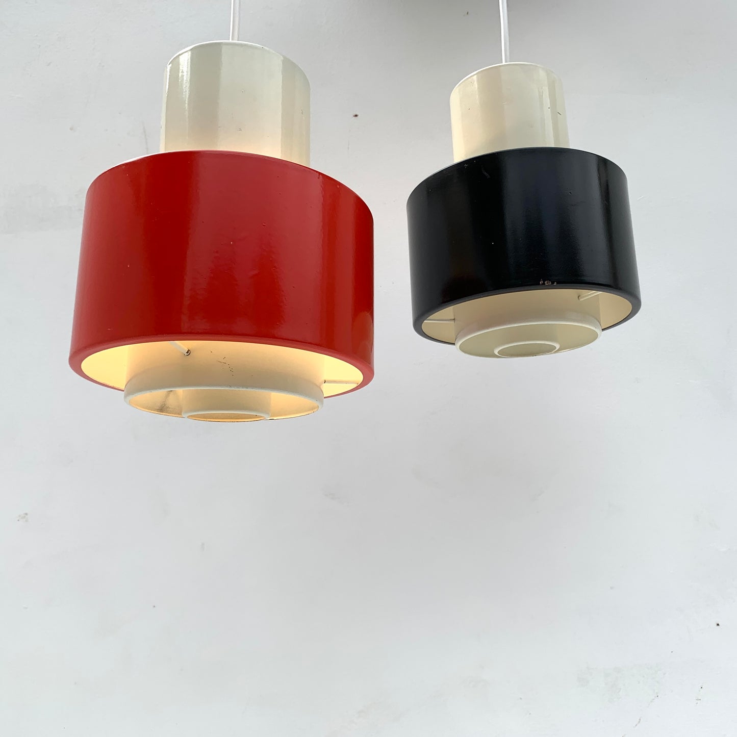 Mid Century Industrial Red & White Pendant Lamp