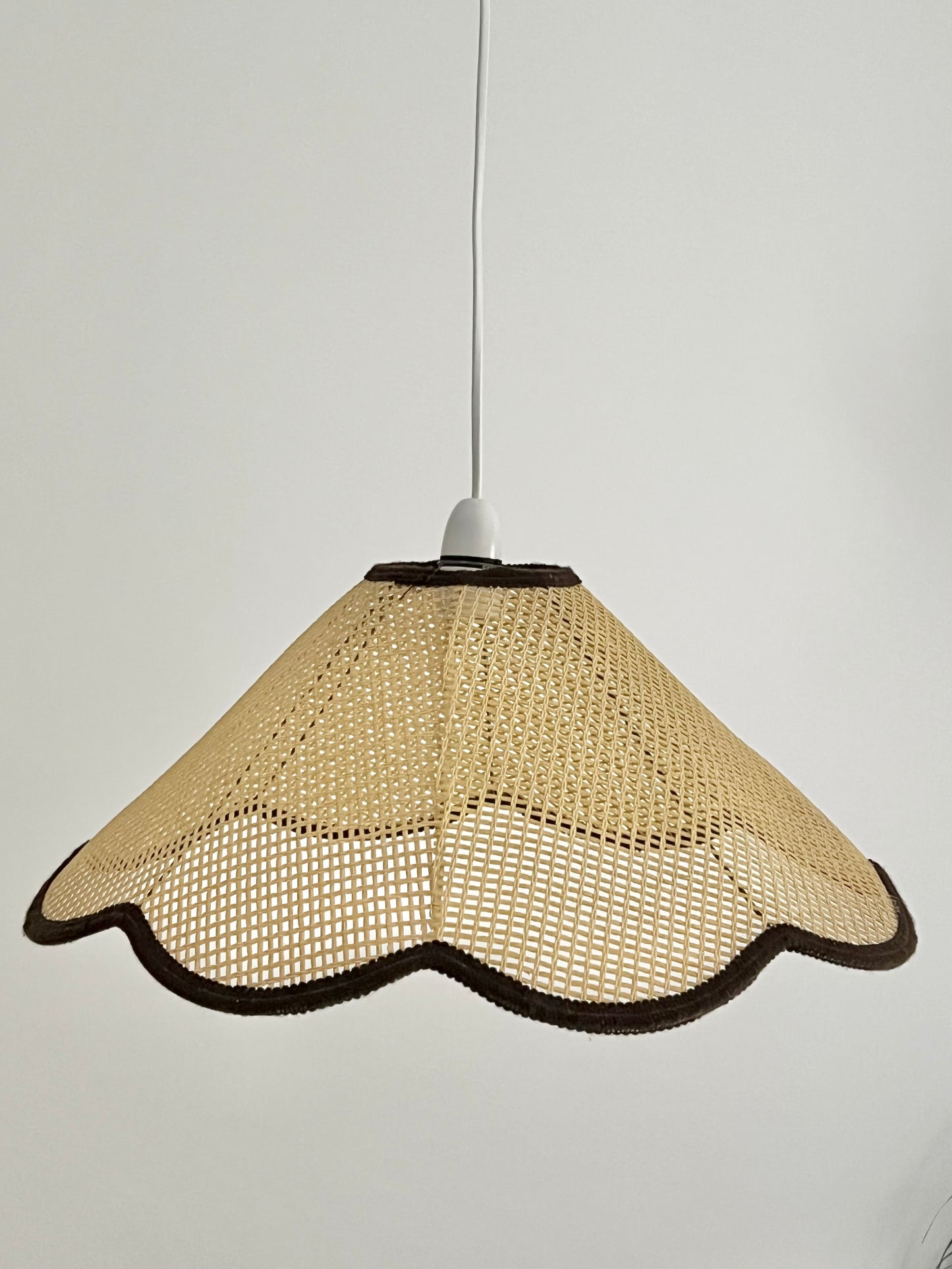 Vintage Mid Century XL Rattan Scalloped Pendant Lampshade