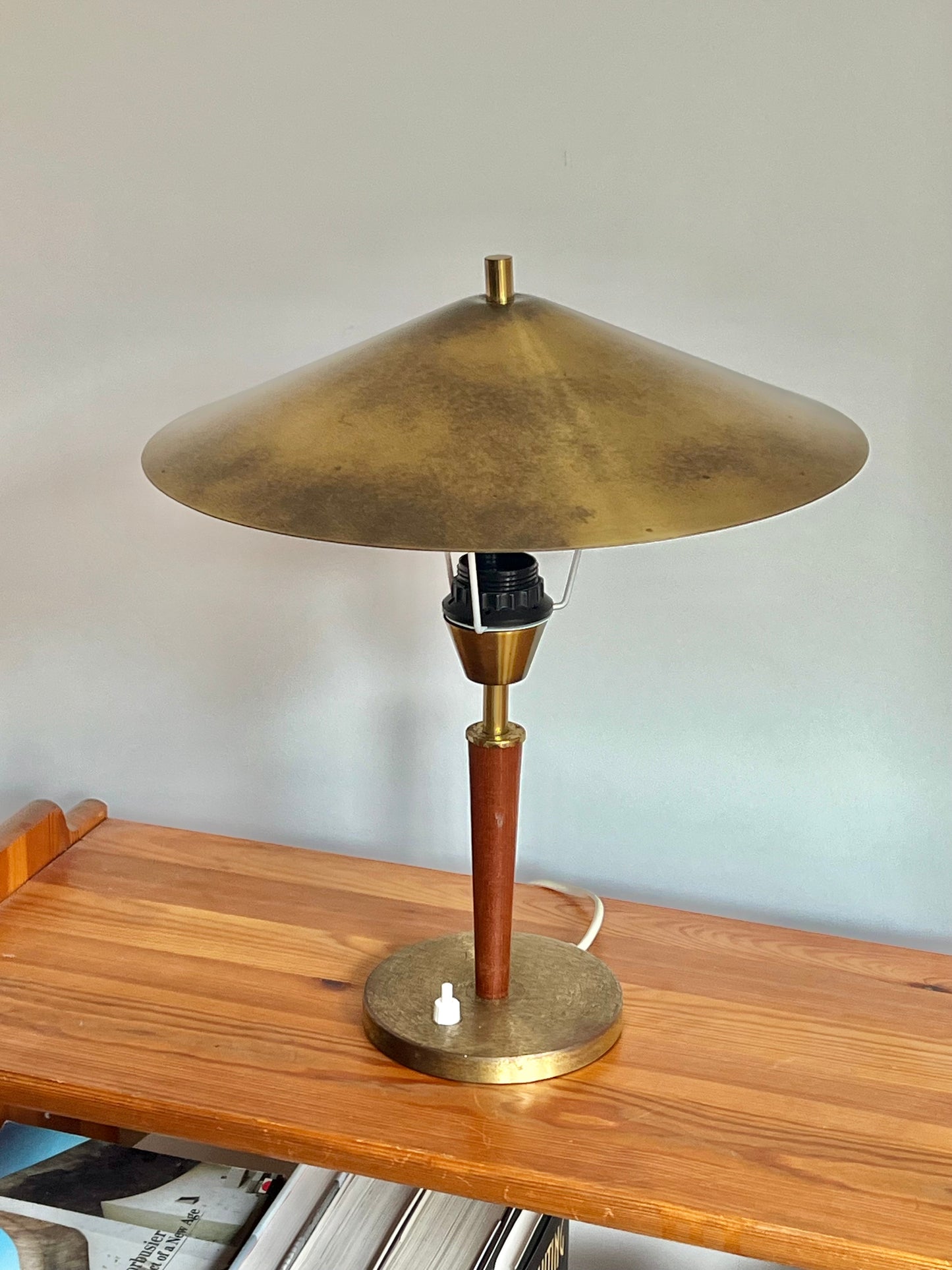 Mid Century Modern Danish Brass & Teak Table Lamp