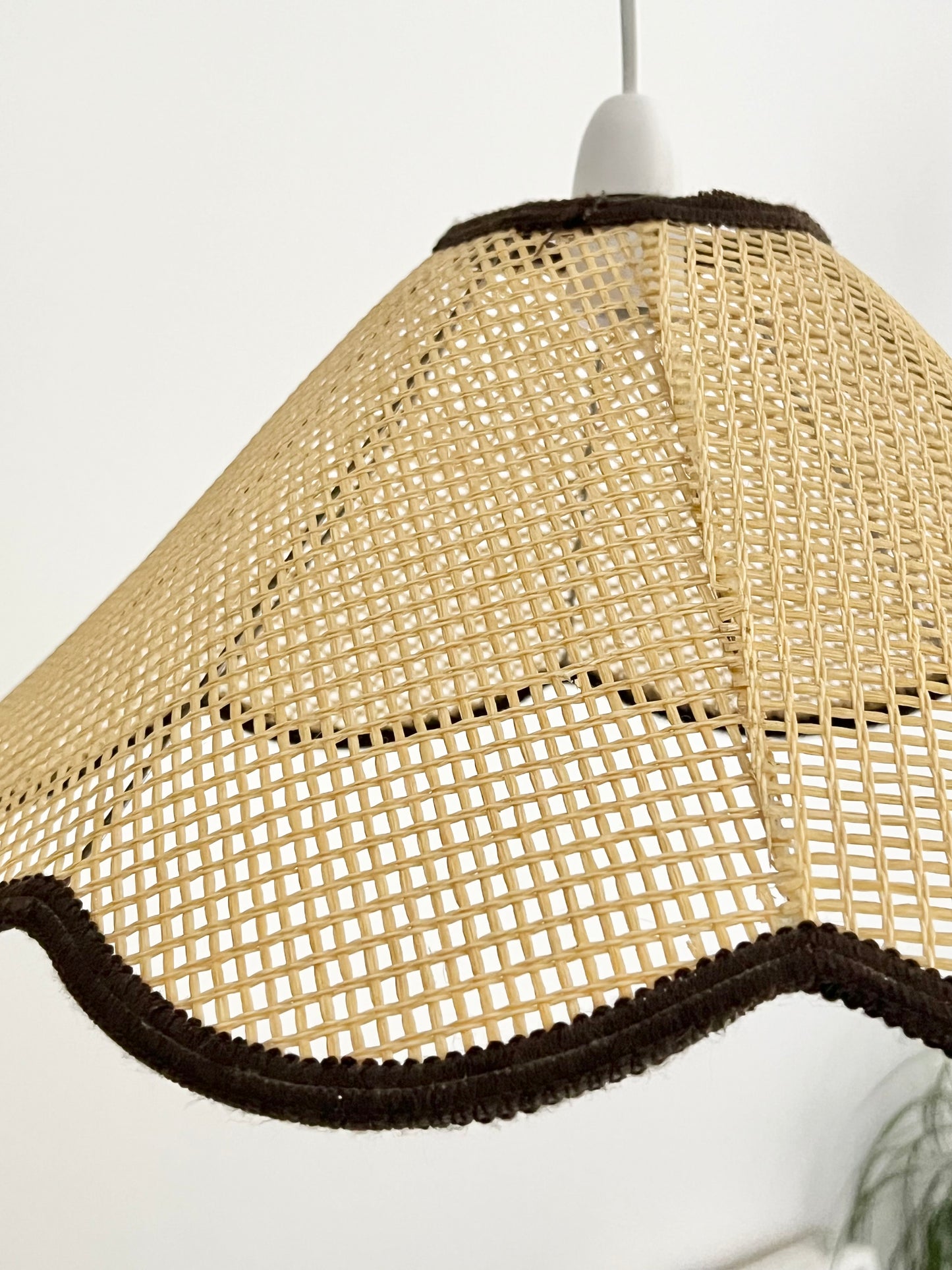 Vintage Mid Century XL Rattan Scalloped Pendant Lampshade