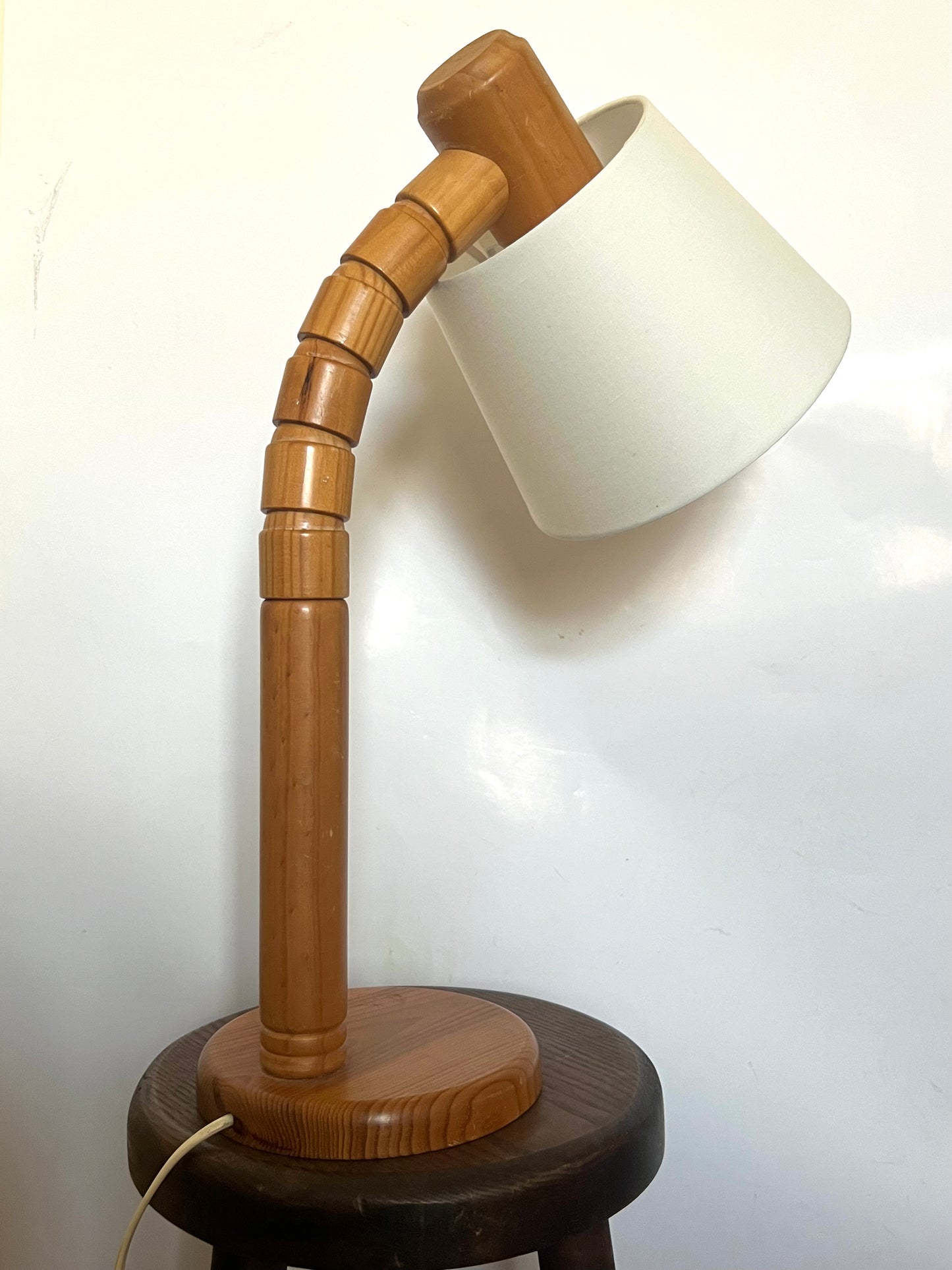 Mid Century Minimalist Brutalist Pine Table Lamp