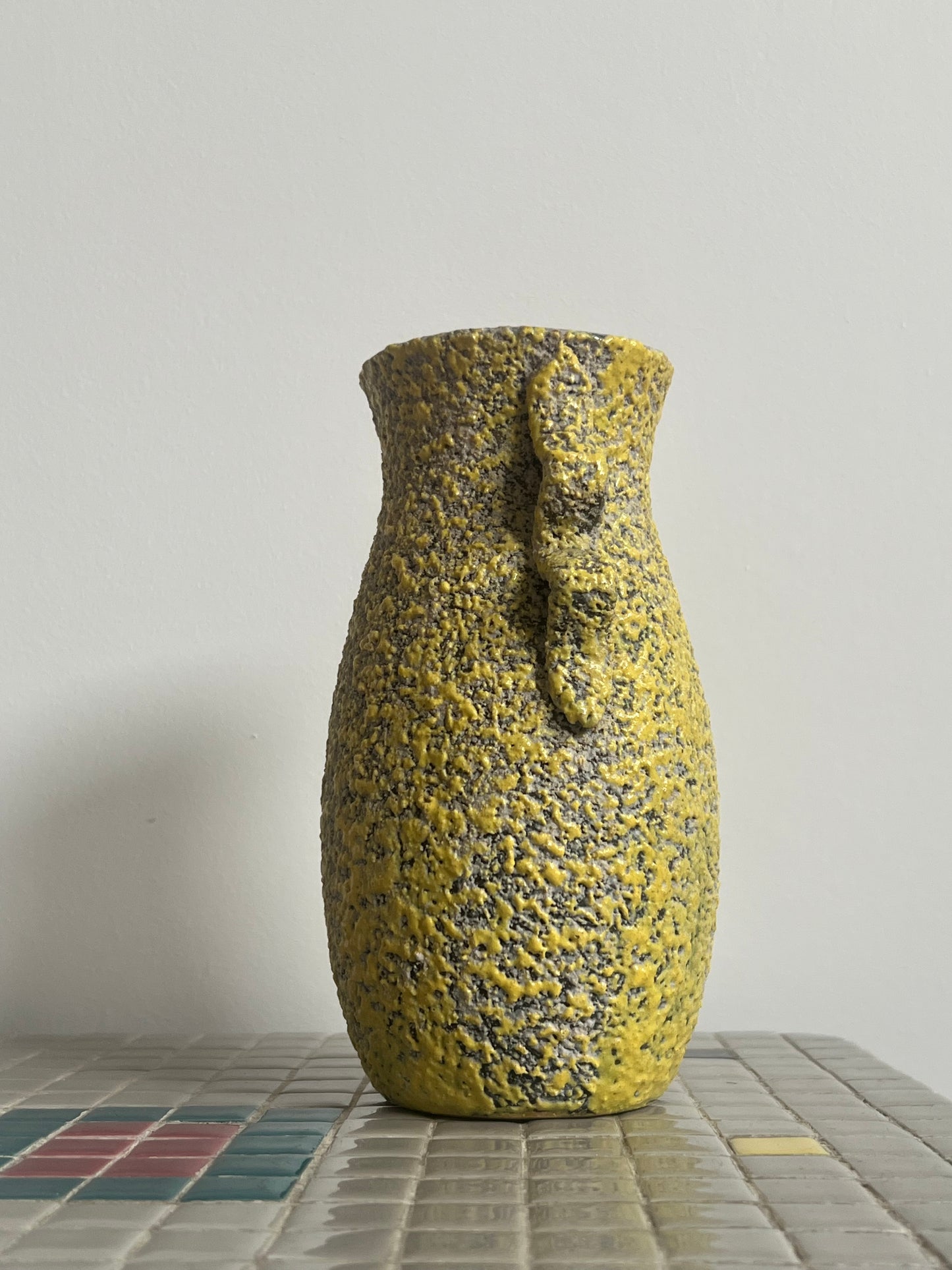 Mid Century Yellow Crackled Vase