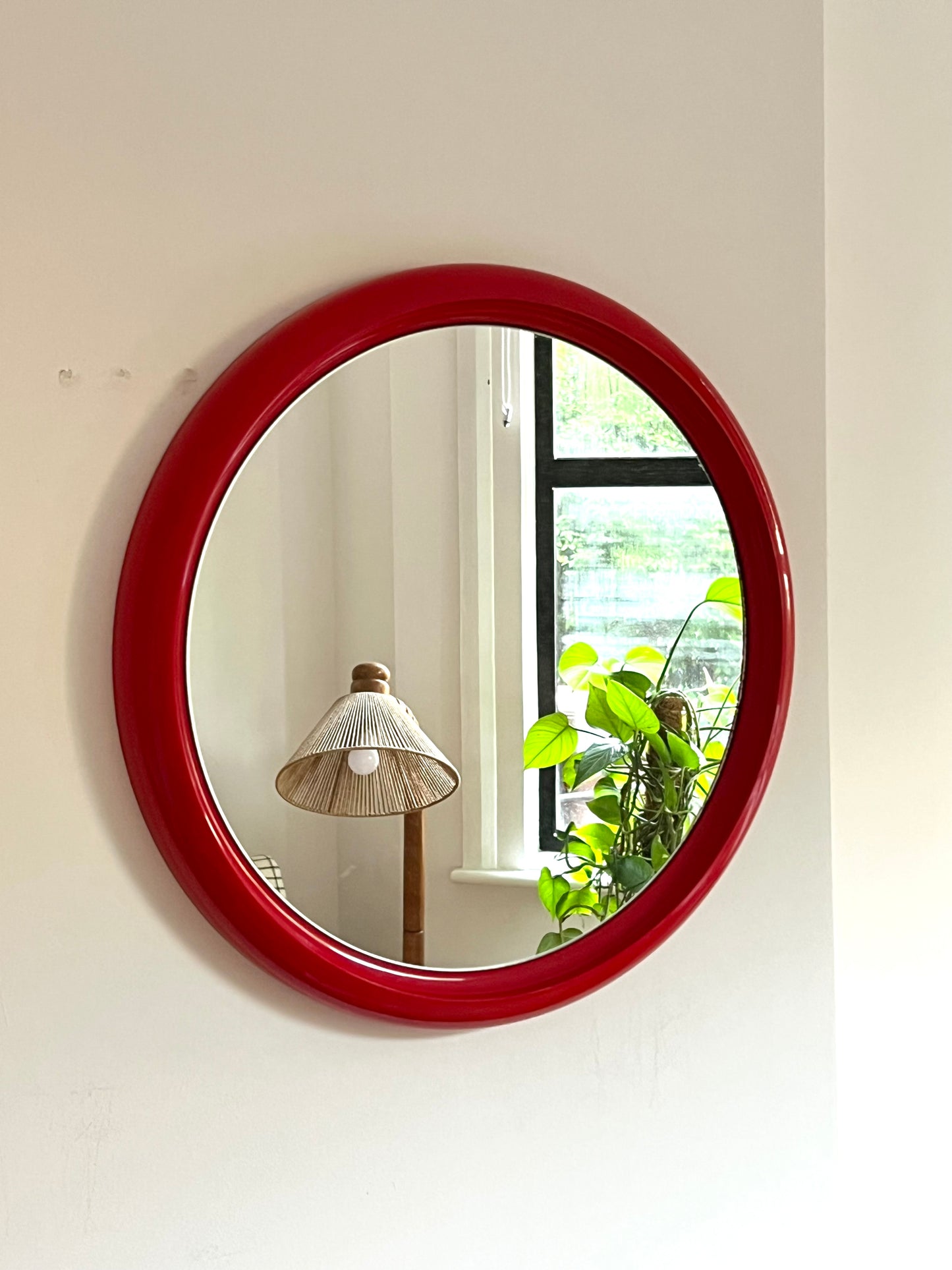 Mid Century Space Age Red Plastic Mirror