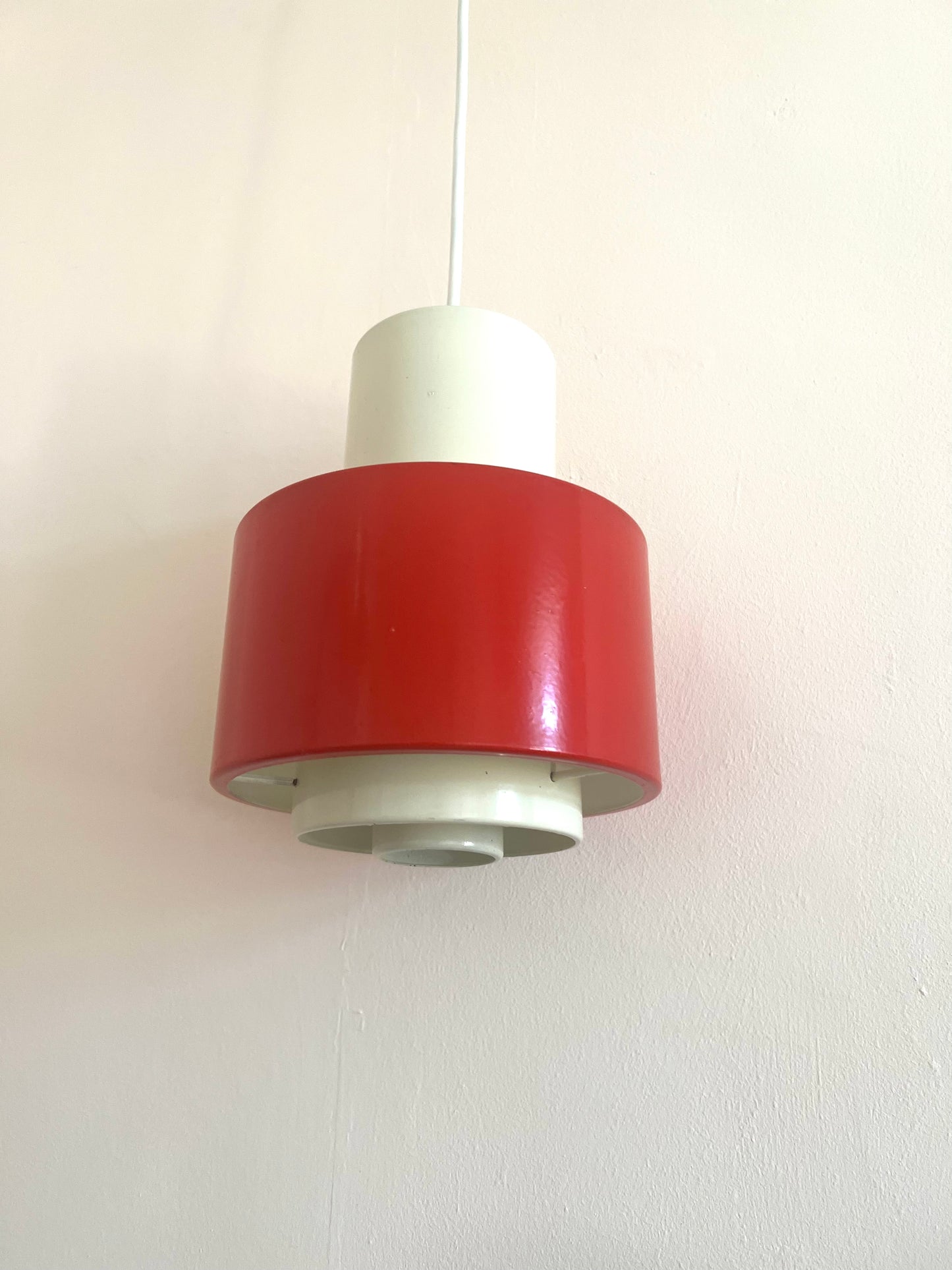 Mid Century Industrial Red & White Pendant Lamp