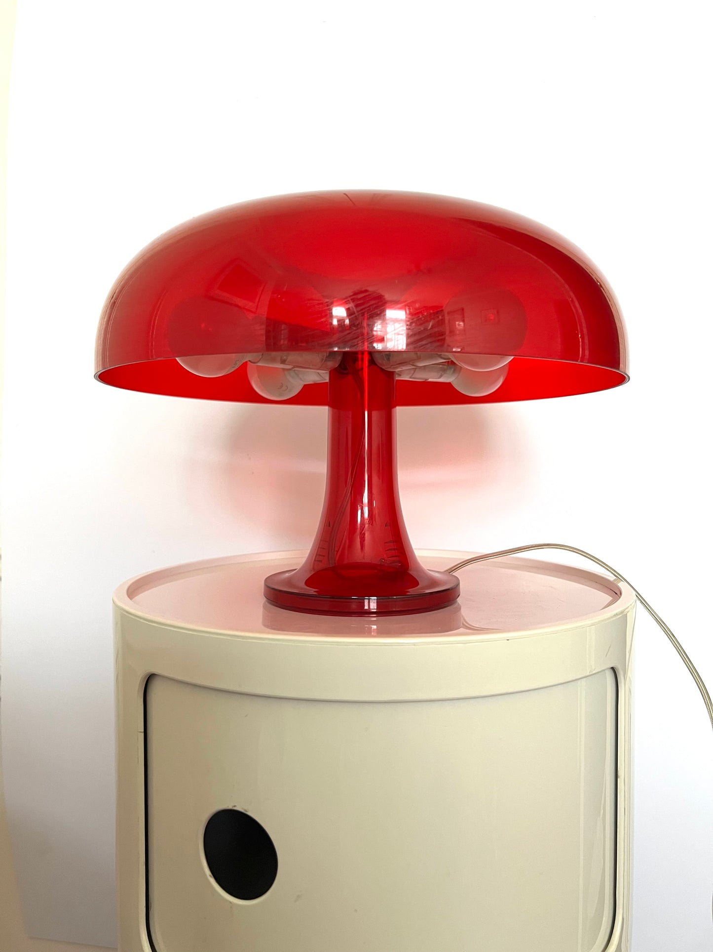 Vintage Space Age 90’s Artemide Nessino Red Transparent Table Lamp