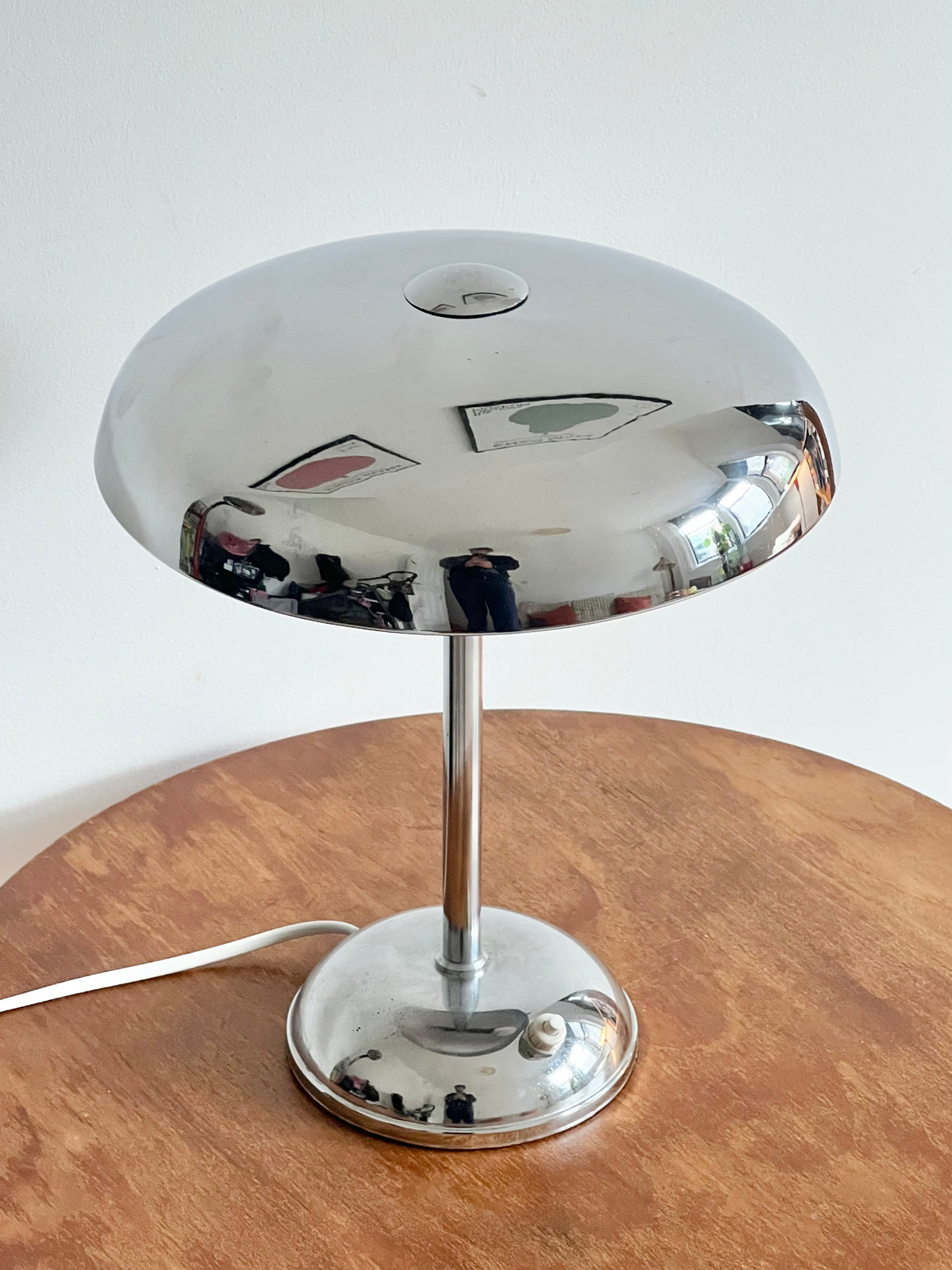 Art Deco Modernist Chrome Mushroom Table Lamp