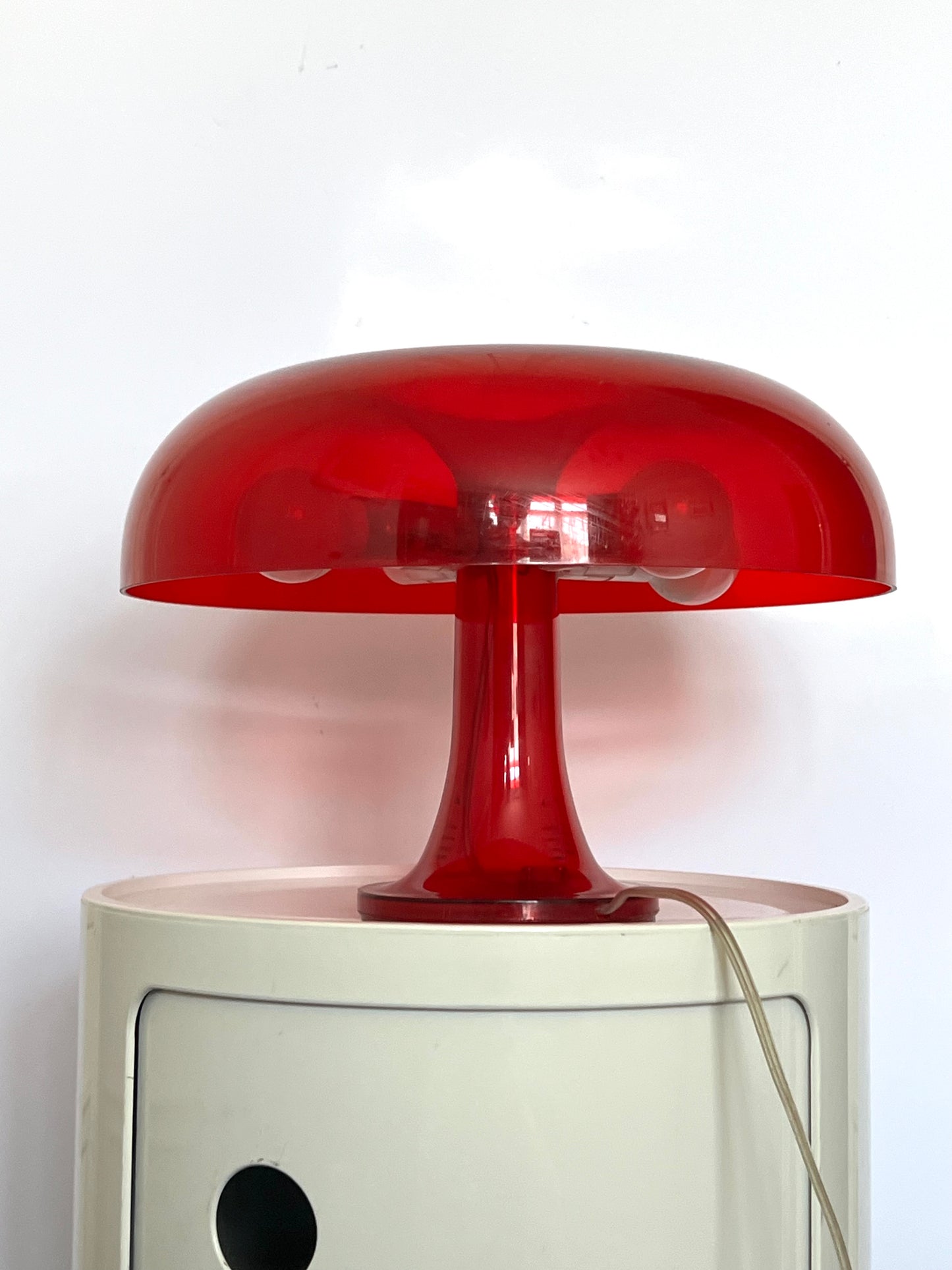 Vintage Space Age 90’s Artemide Nessino Red Transparent Table Lamp