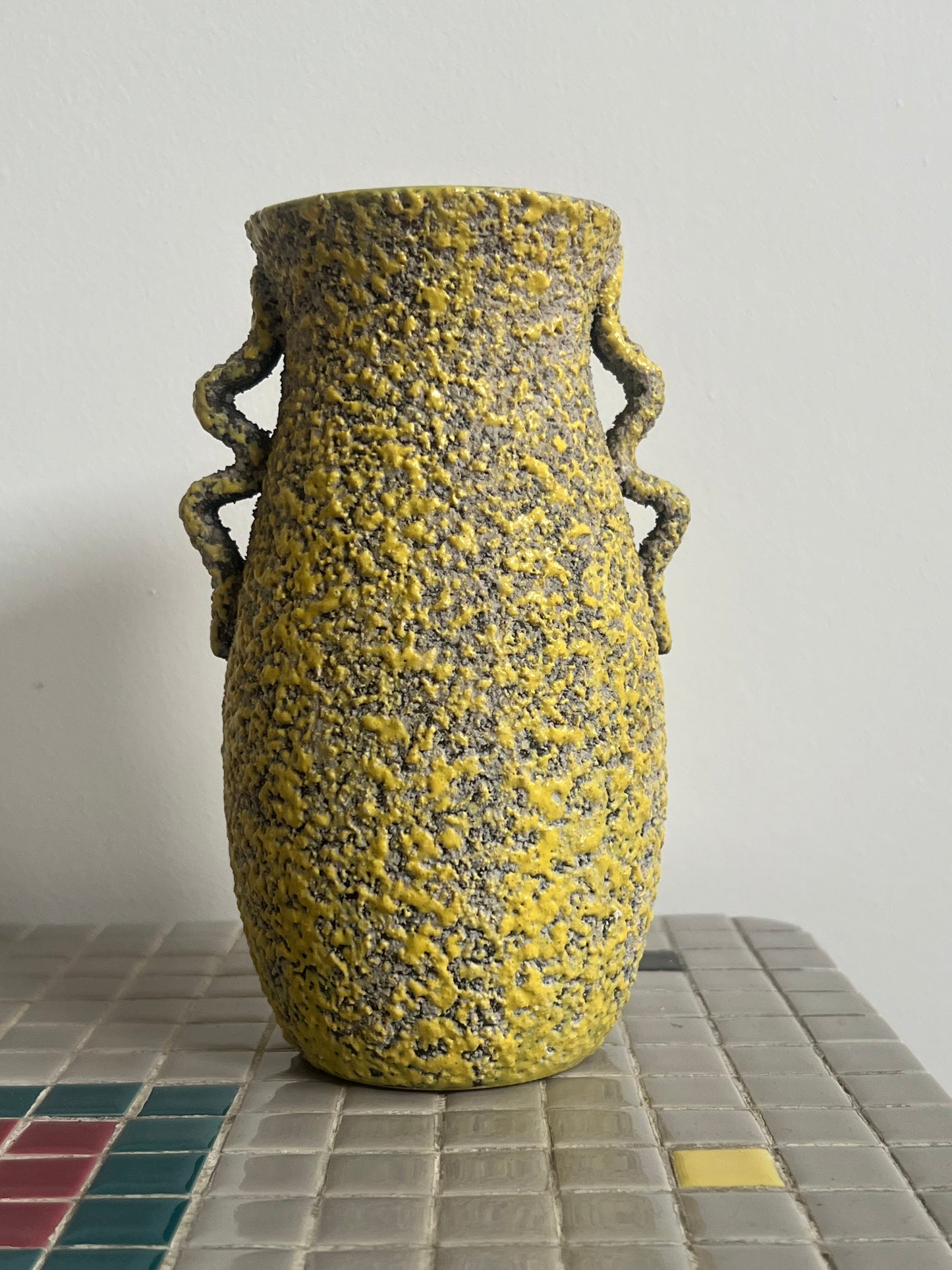 Mid Century Yellow Crackled Vase