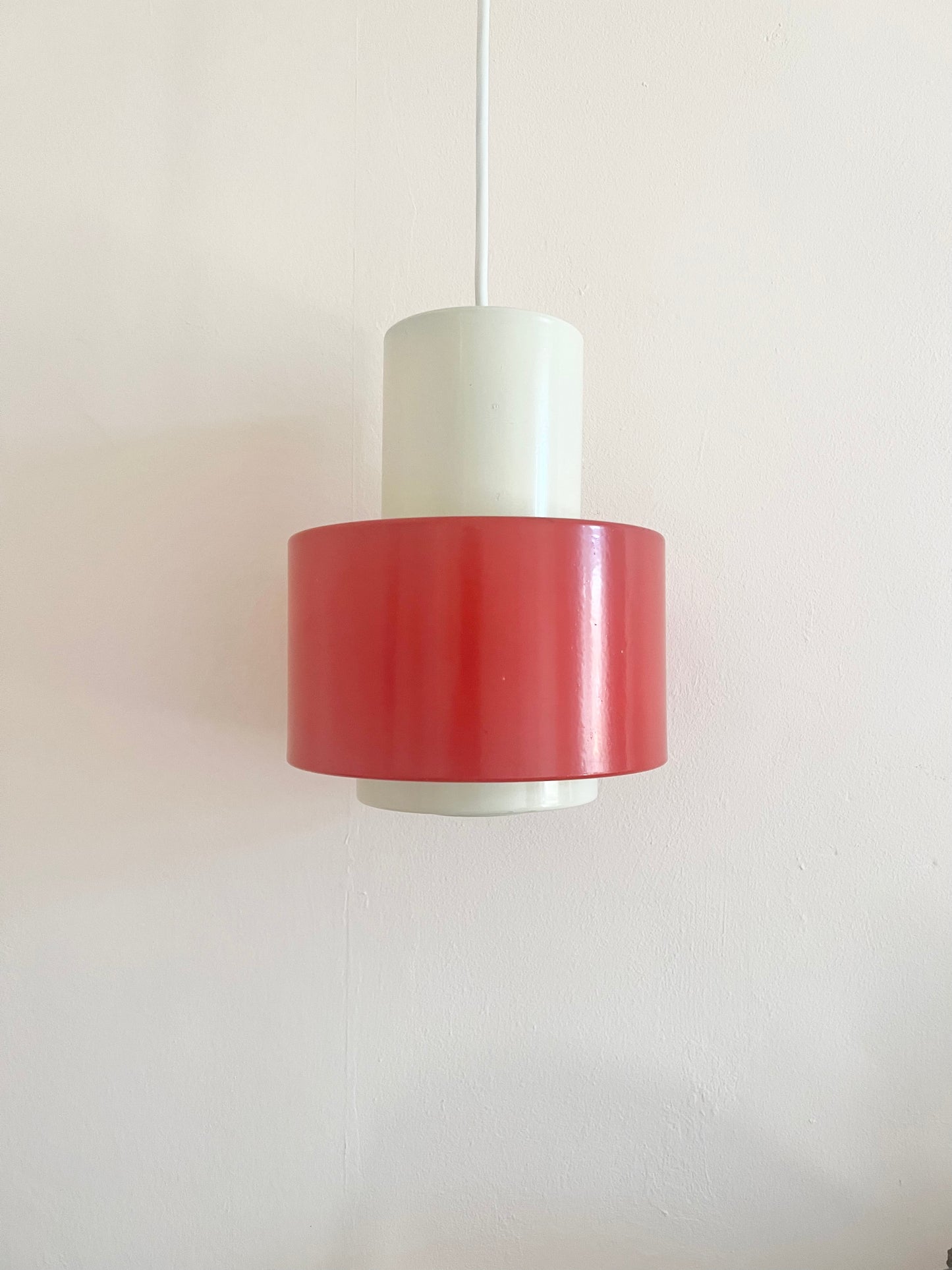 Mid Century Industrial Red & White Pendant Lamp