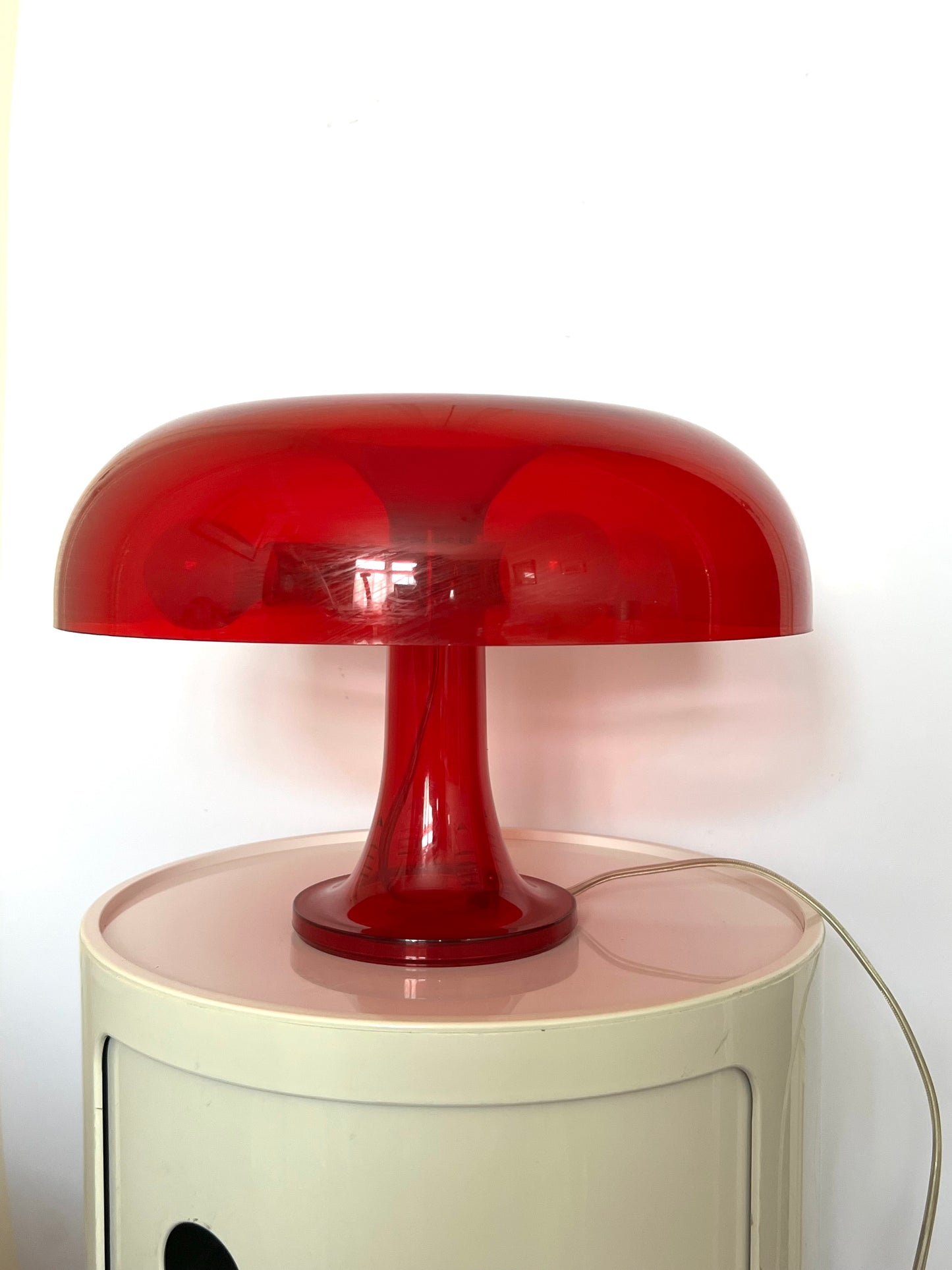 Vintage Space Age 90’s Artemide Nessino Red Transparent Table Lamp