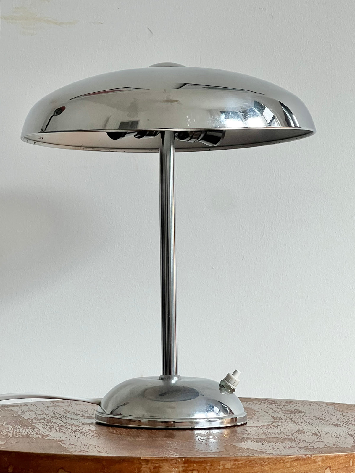 Art Deco Modernist Chrome Mushroom Table Lamp