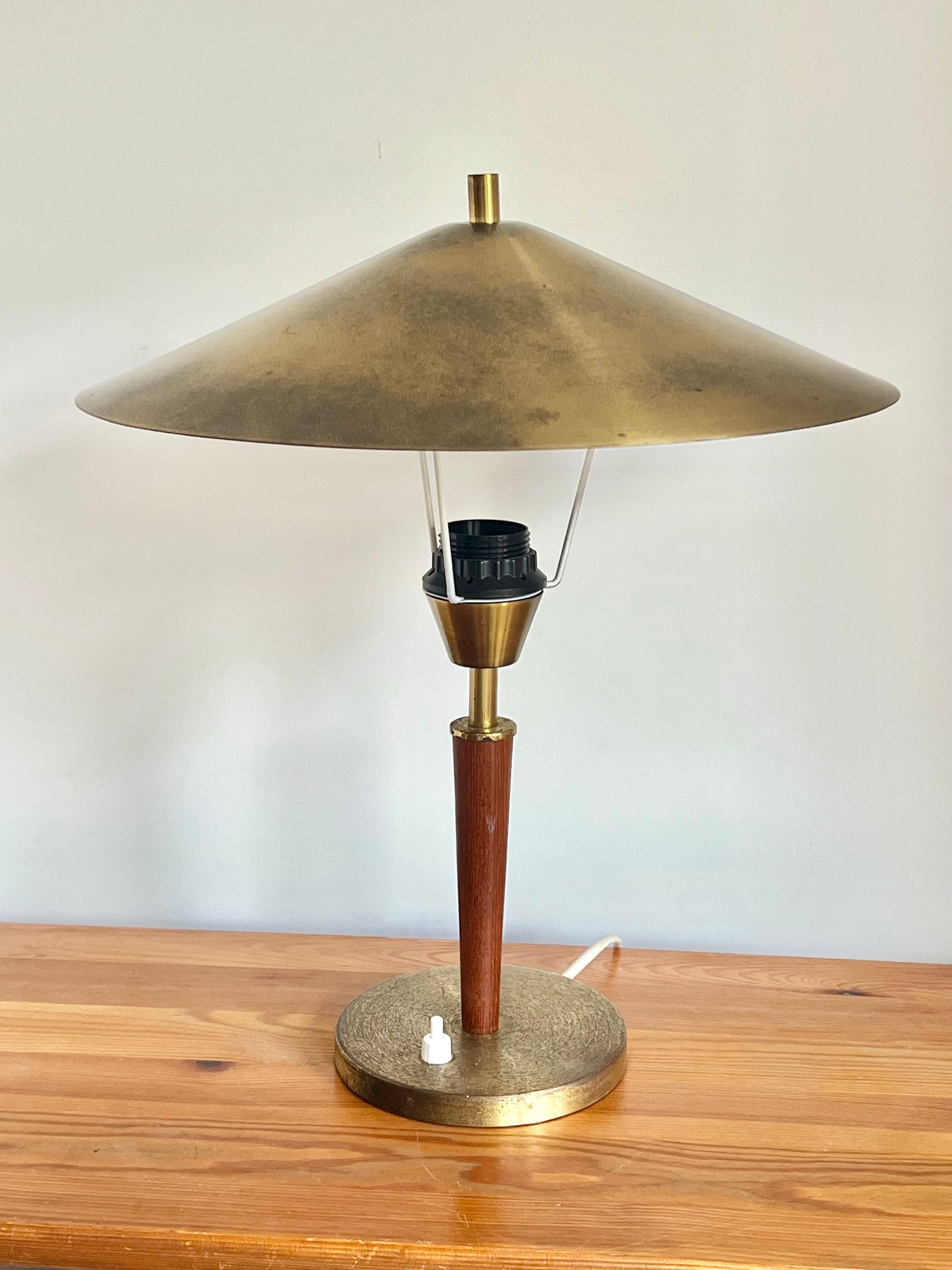 Mid Century Modern Danish Brass & Teak Table Lamp