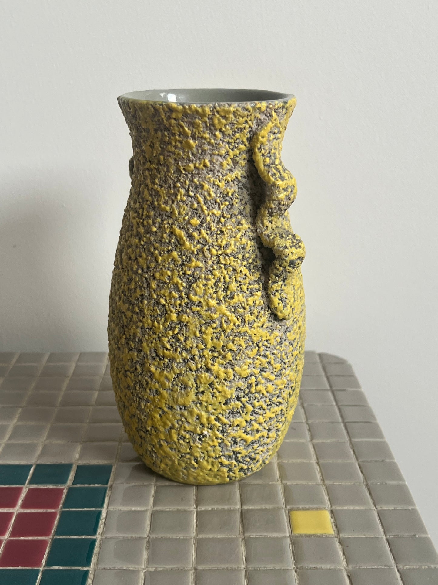 Mid Century Yellow Crackled Vase