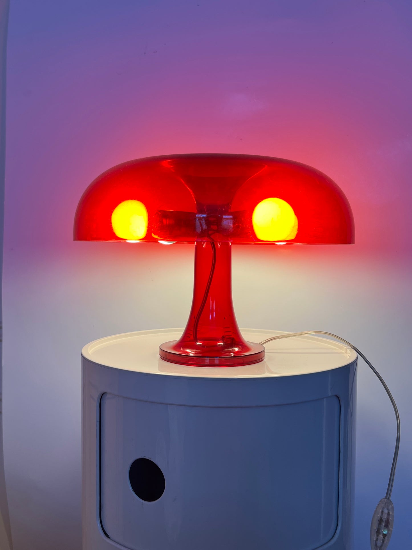 Vintage Space Age 90’s Artemide Nessino Red Transparent Table Lamp