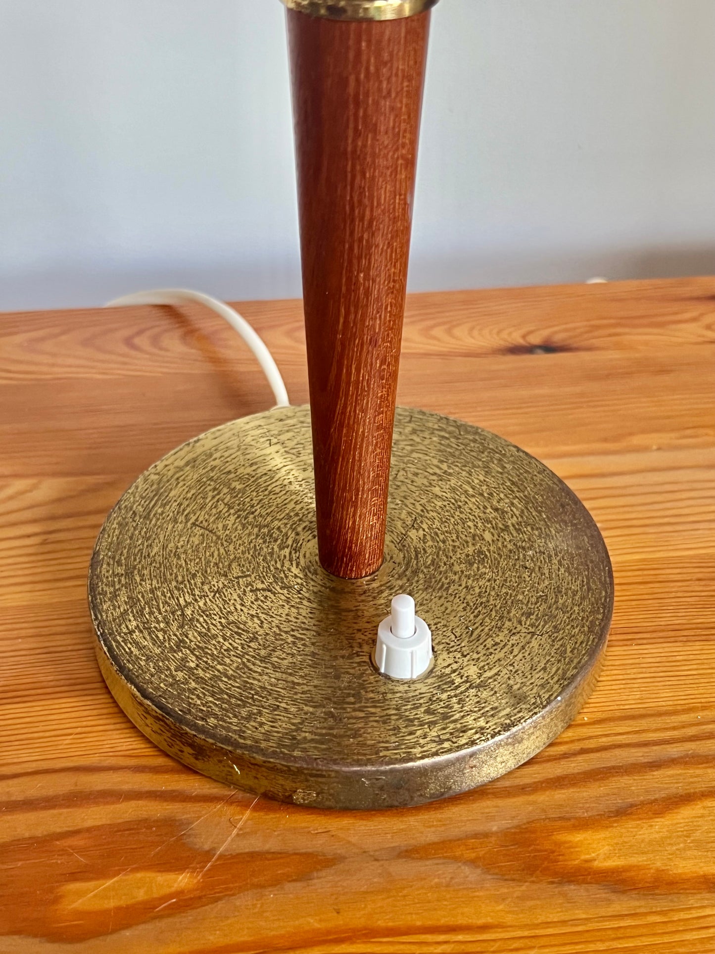 Mid Century Modern Danish Brass & Teak Table Lamp