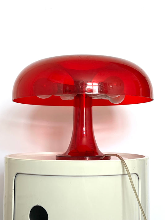 Vintage Space Age 90’s Artemide Nessino Red Transparent Table Lamp