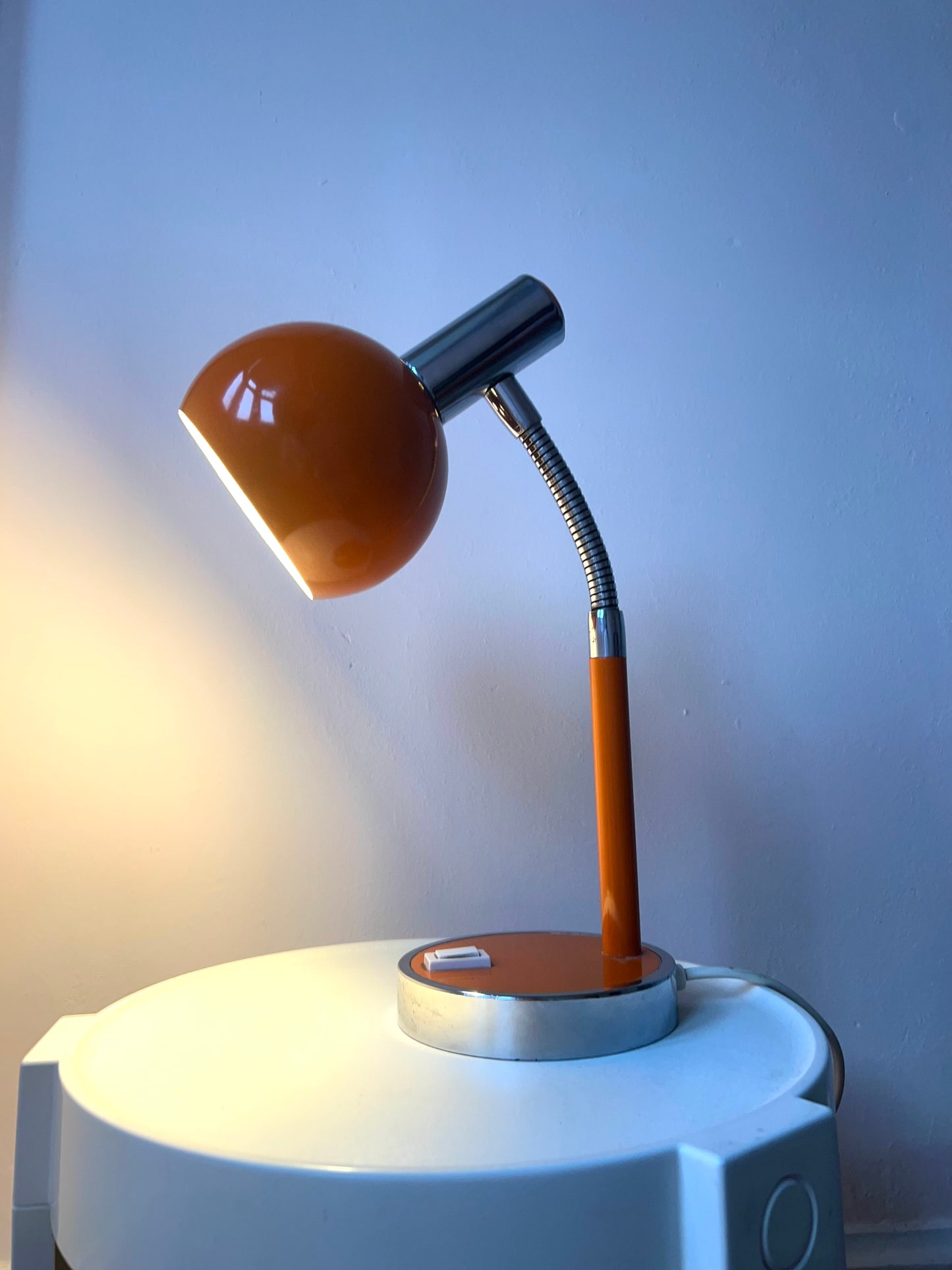 Vintage Mid Century Space Age Orange & Chrome Desk Lamp