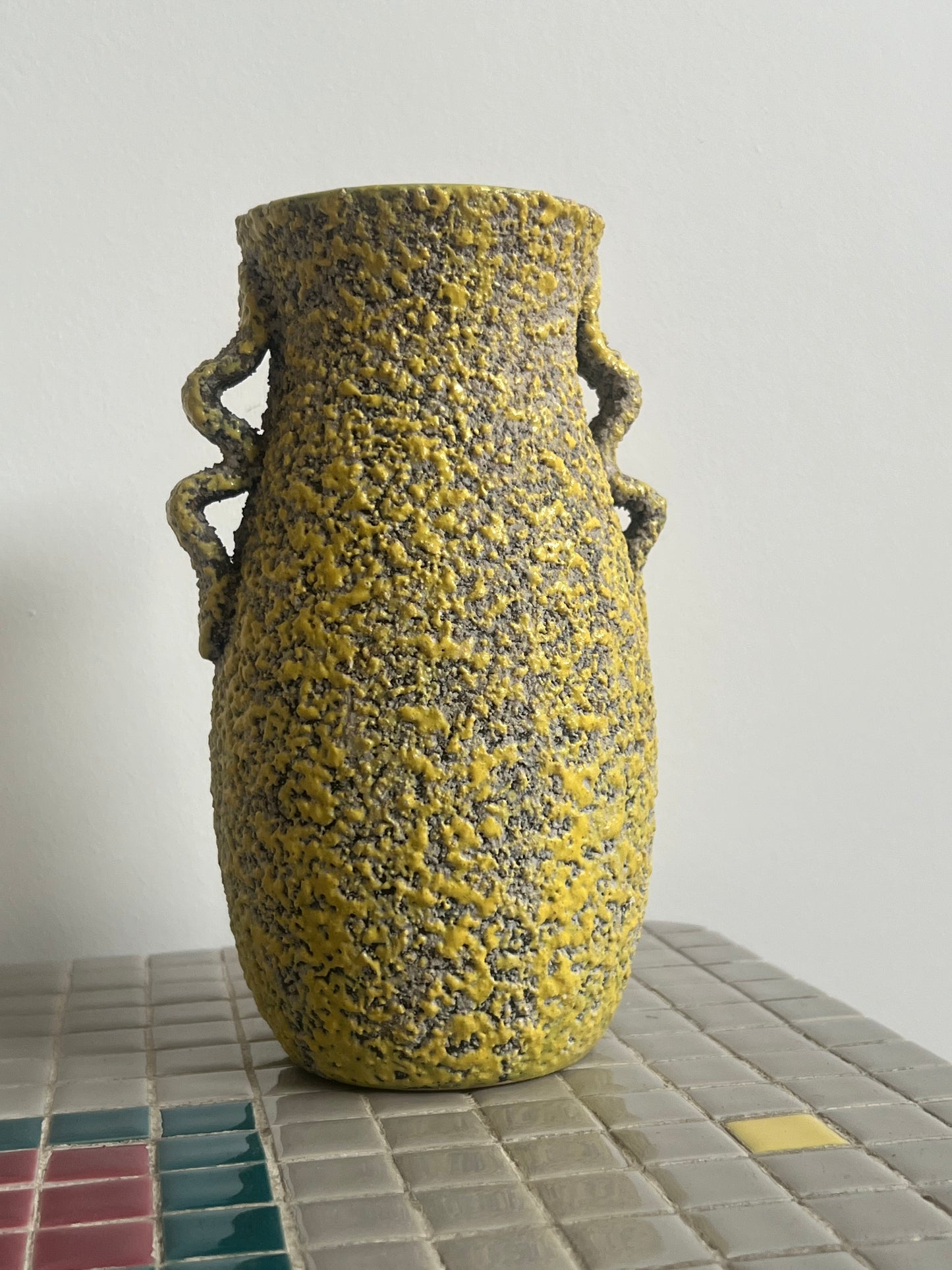 Mid Century Yellow Crackled Vase