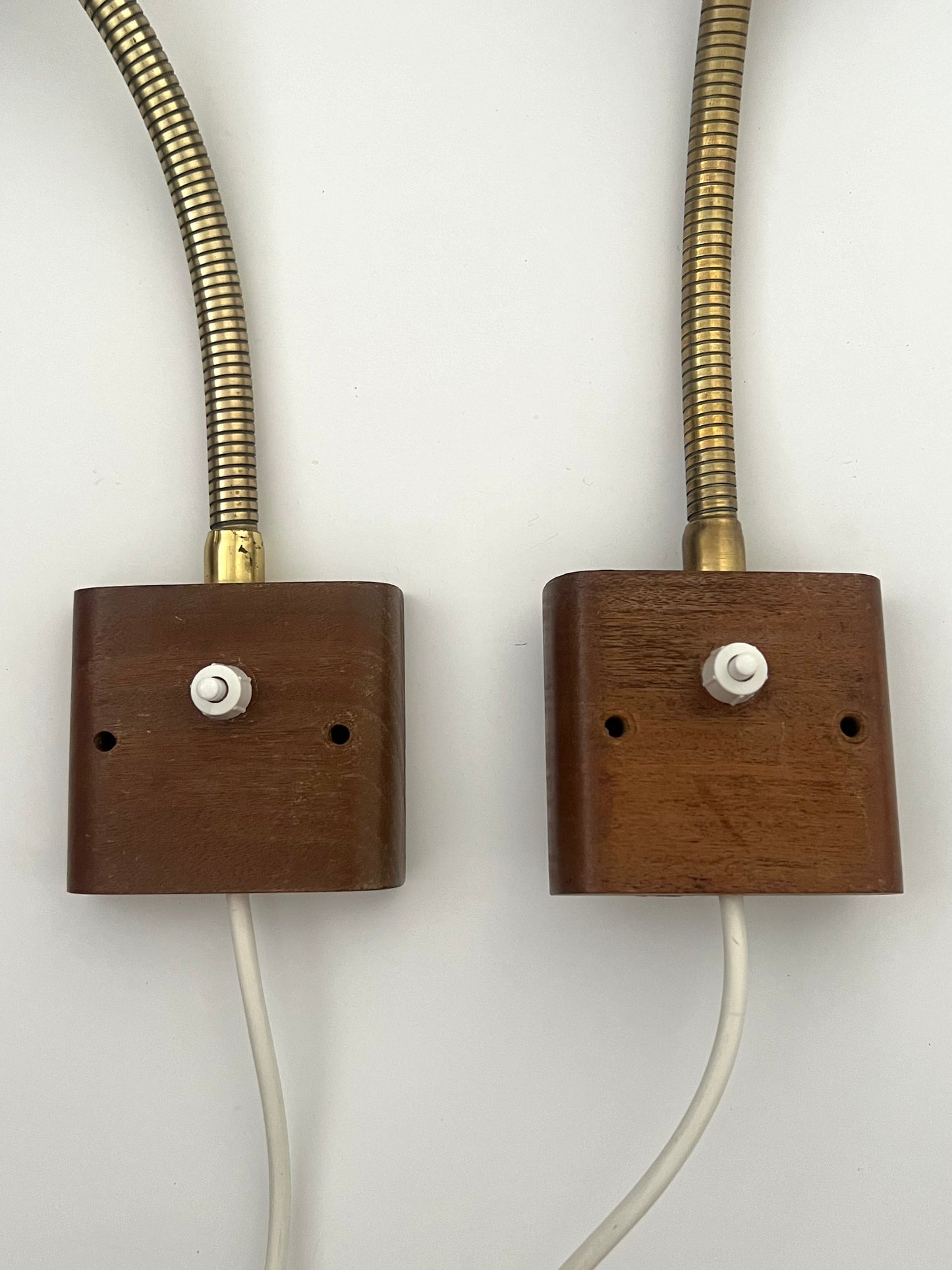 Vintage Mid Century Scandinavian Teak & Brass Pair Of Wall Lights