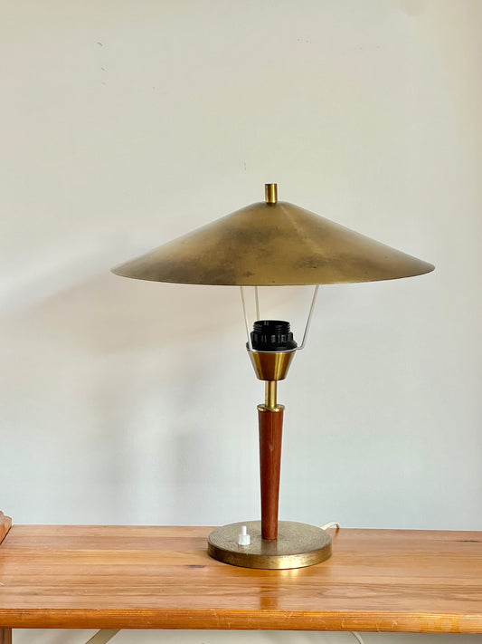 Mid Century Modern Danish Brass & Teak Table Lamp