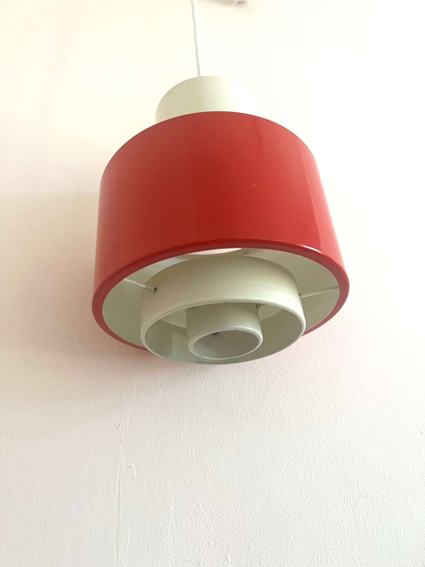 Mid Century Industrial Red & White Pendant Lamp