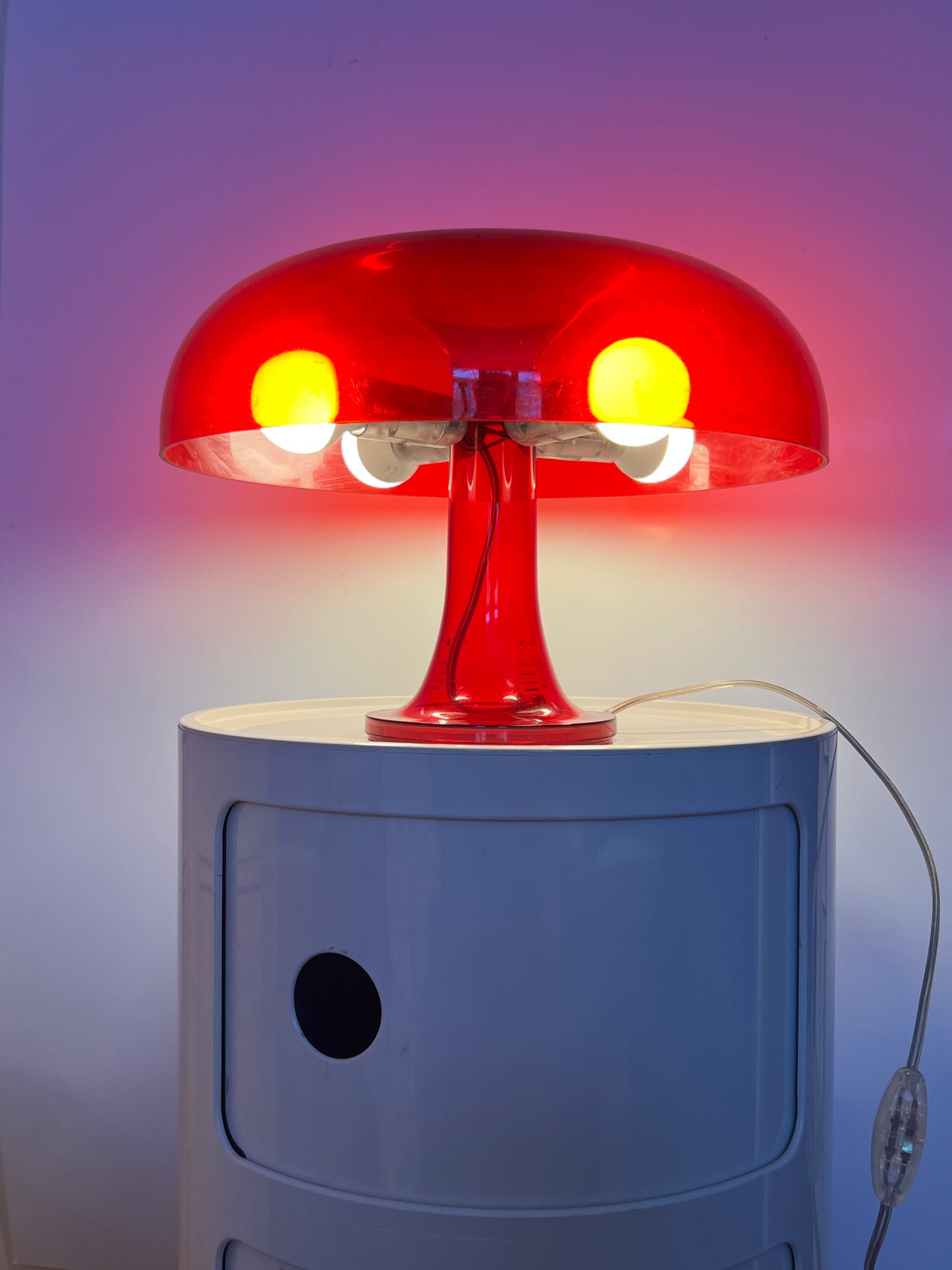 Vintage Space Age 90’s Artemide Nessino Red Transparent Table Lamp