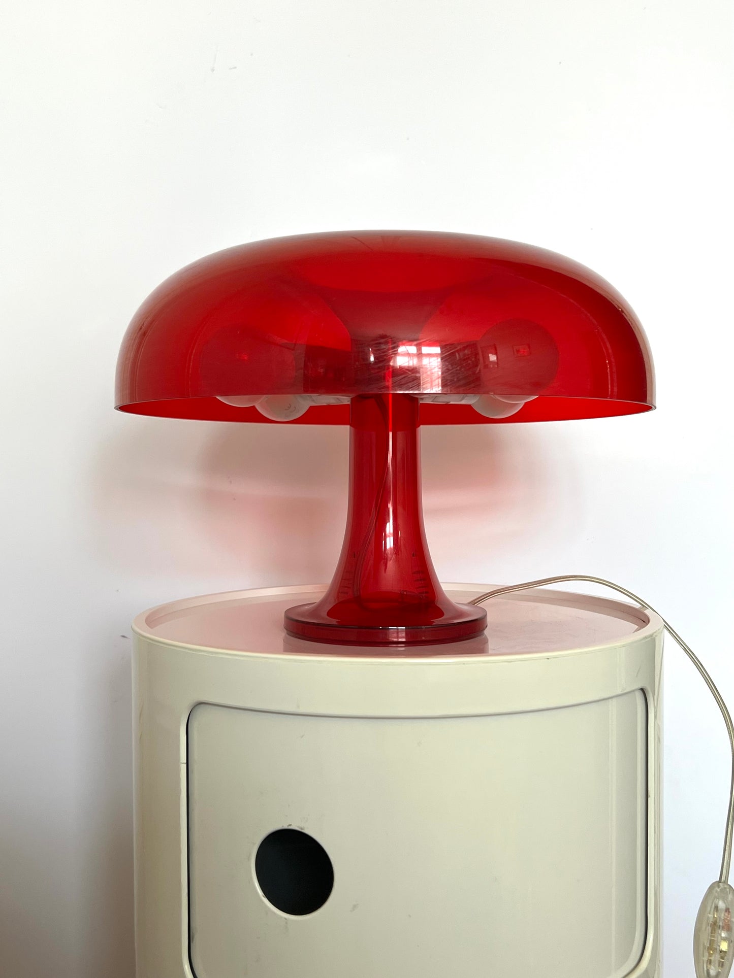 Vintage Space Age 90’s Artemide Nessino Red Transparent Table Lamp