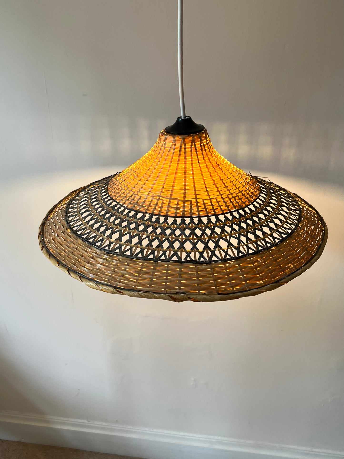 Mid Century Large Rattan & Wicker Pendant Lampshade