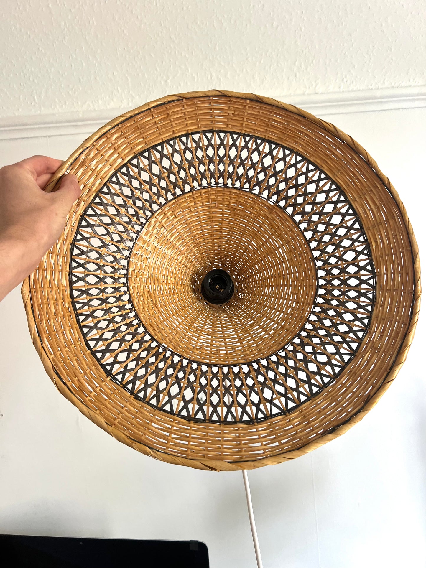 Mid Century Large Rattan & Wicker Pendant Lampshade