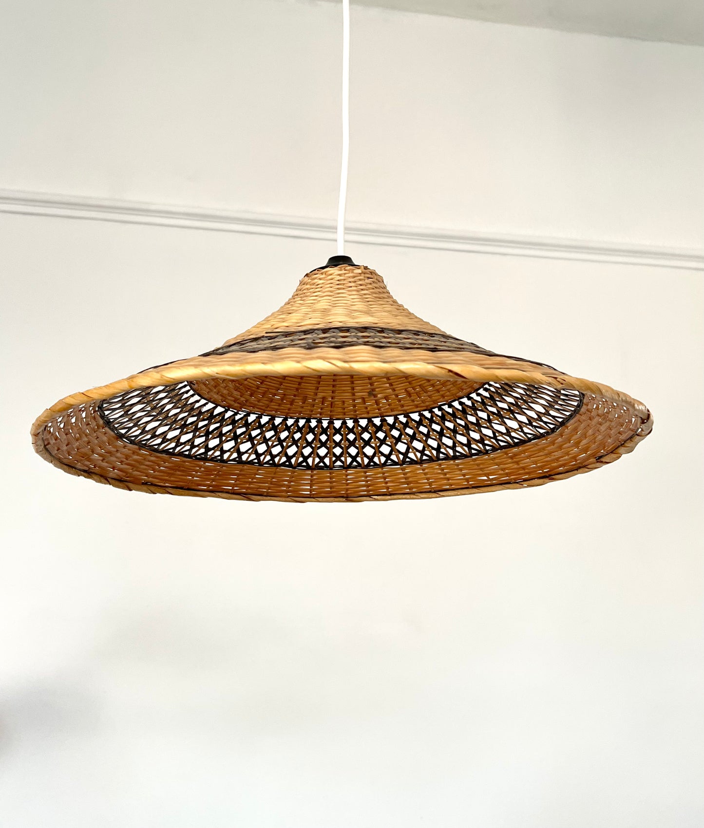 Mid Century Large Rattan & Wicker Pendant Lampshade