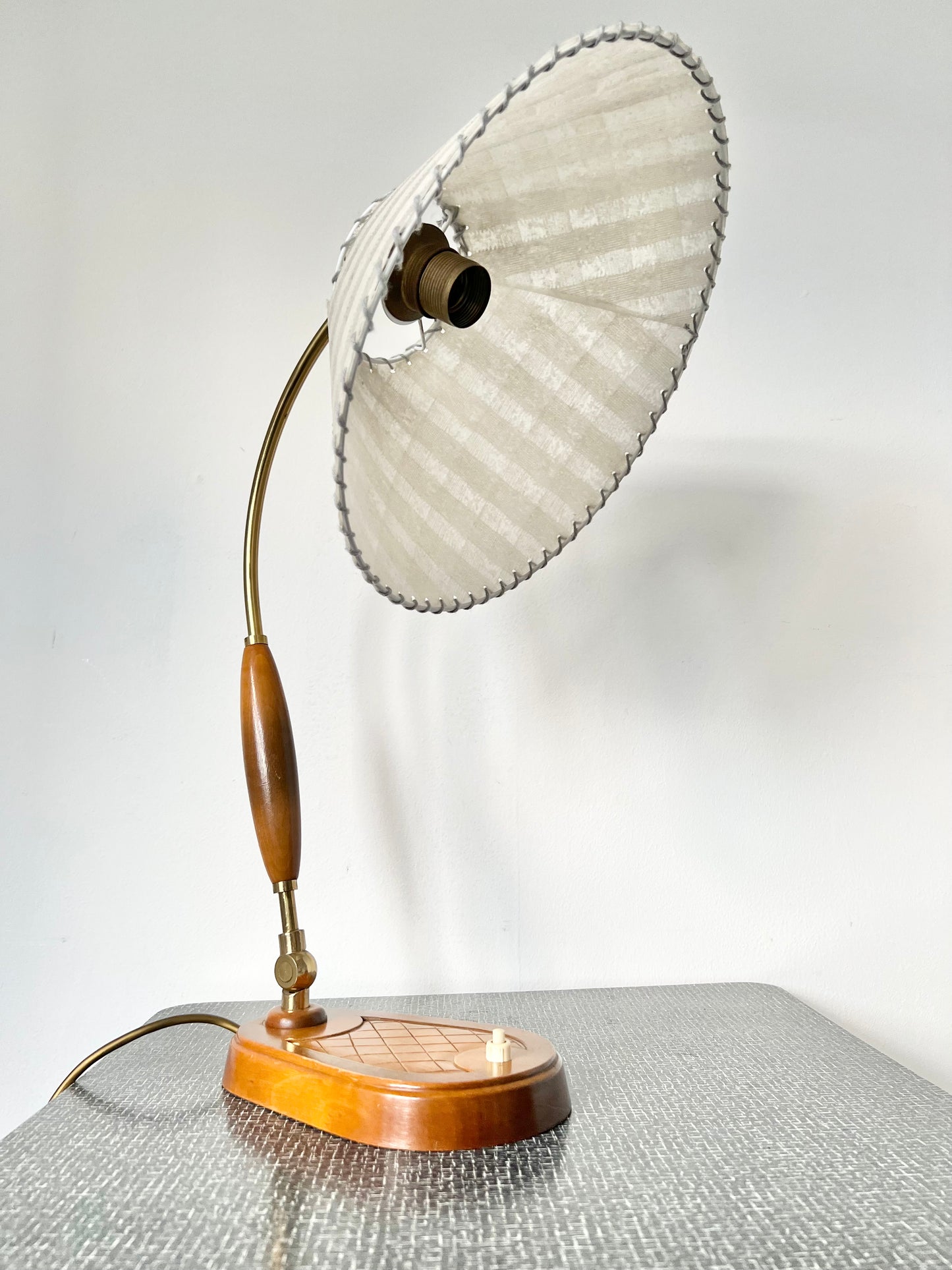 Mid Century Brass & Wood Table Lamp by Temde Leuchten