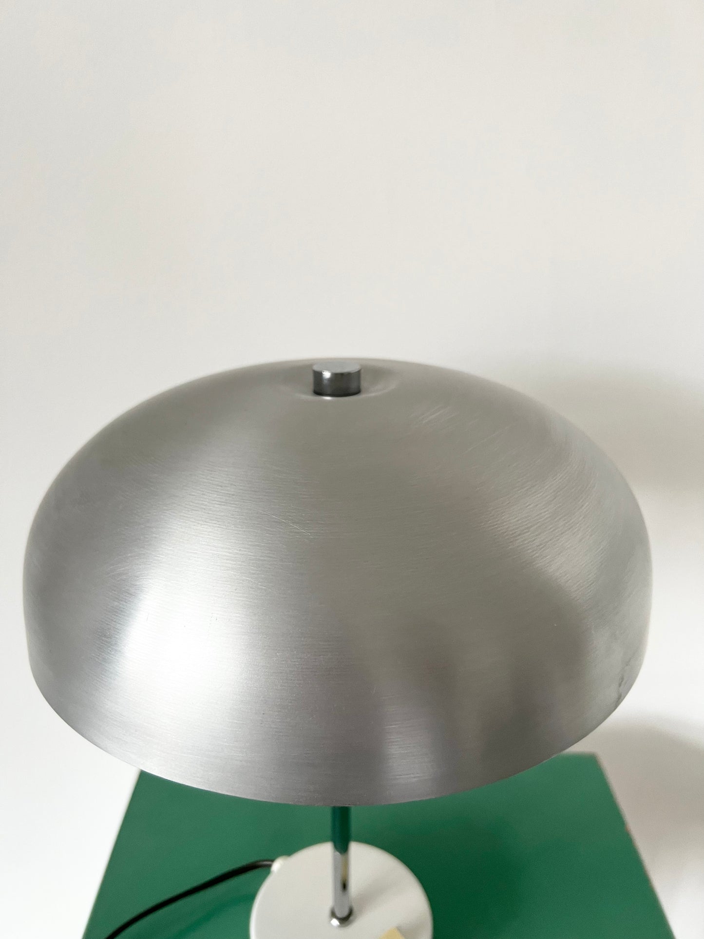 Mid Century Silver & White Mushroom Lamp