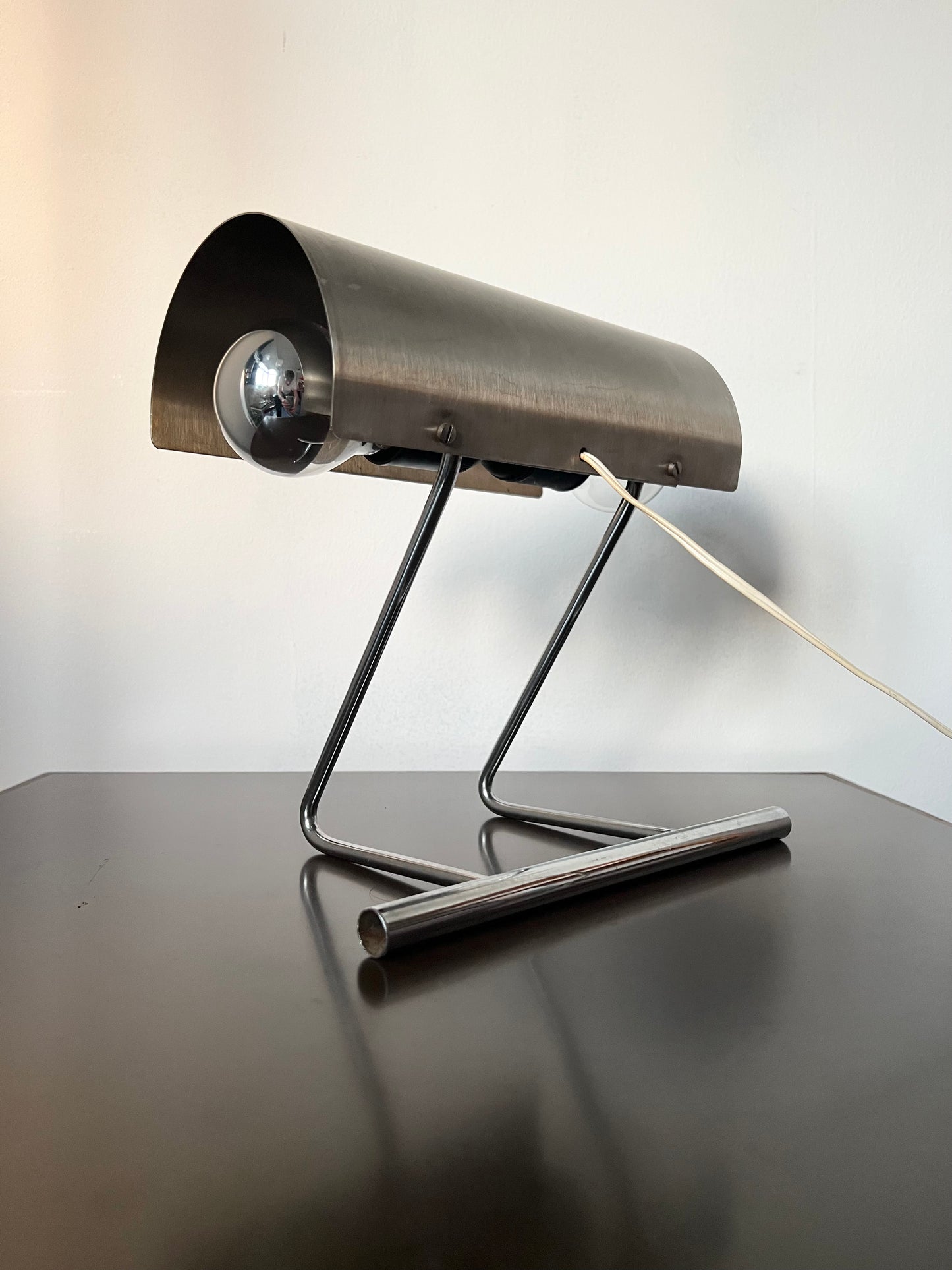 Mid Century Modernist Tubular Brushed Steel Study Lamp