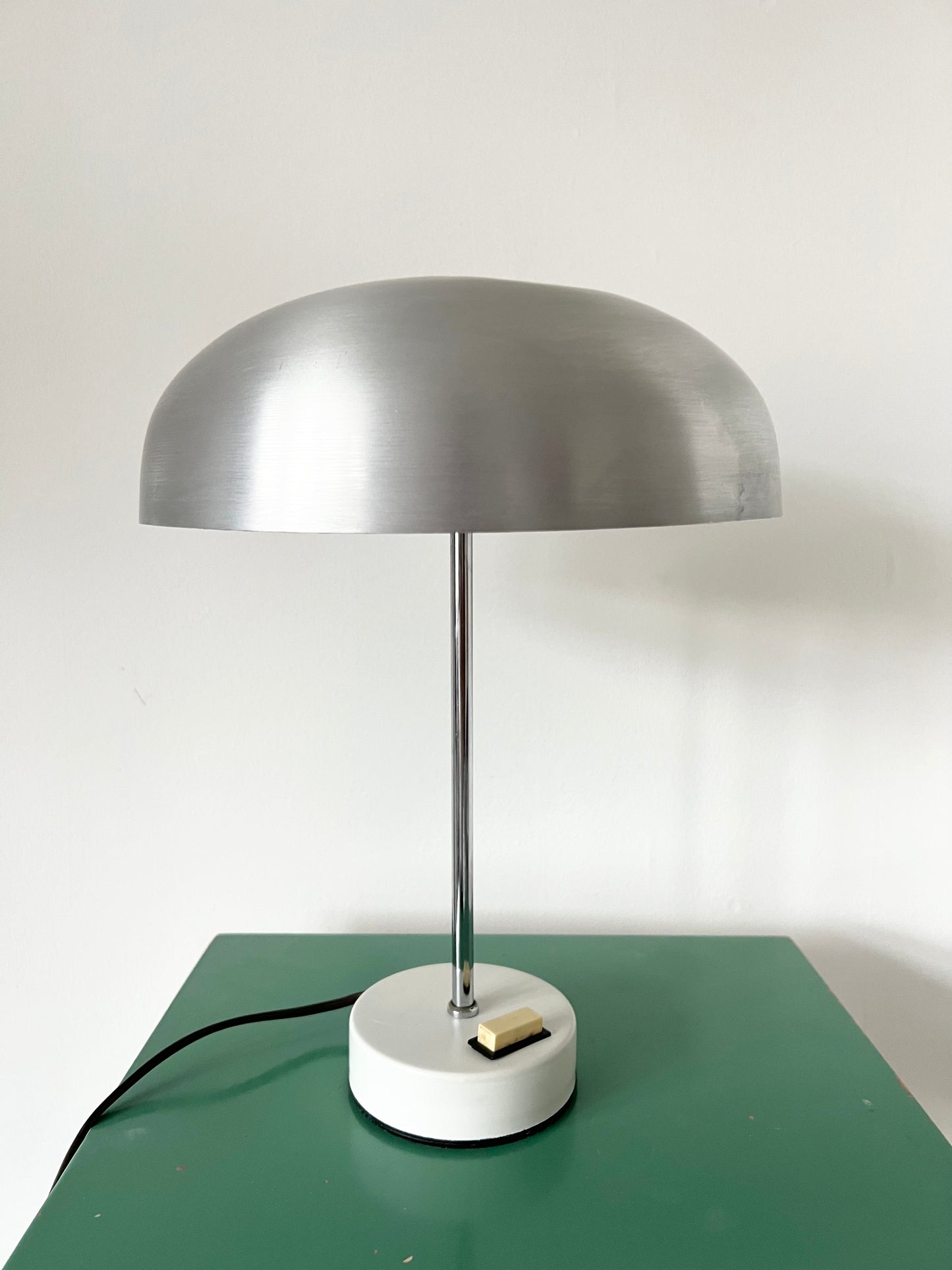 Mid Century Silver & White Mushroom Lamp