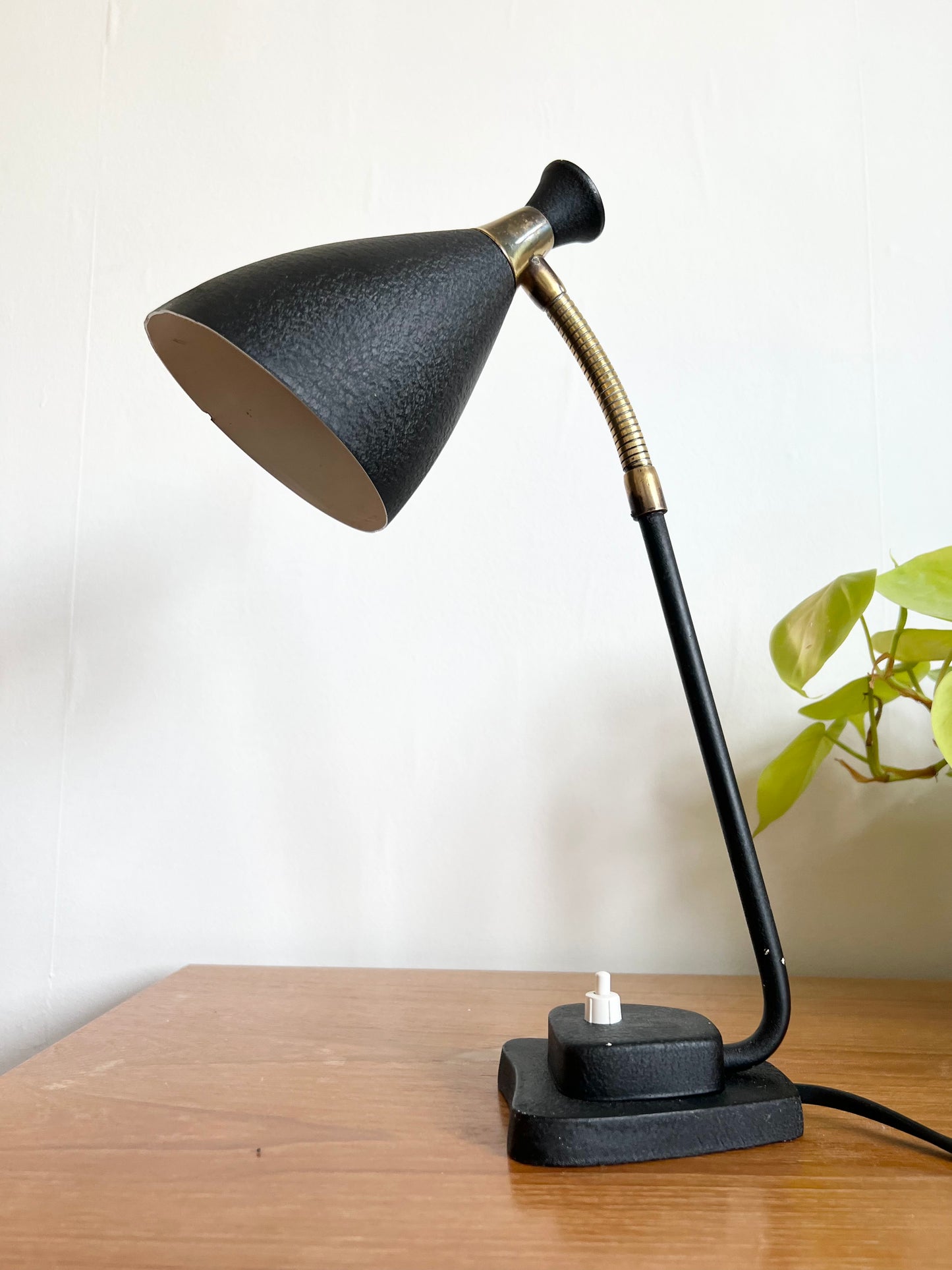 Mid Century Black & Brass Diabolo Desk Lamp