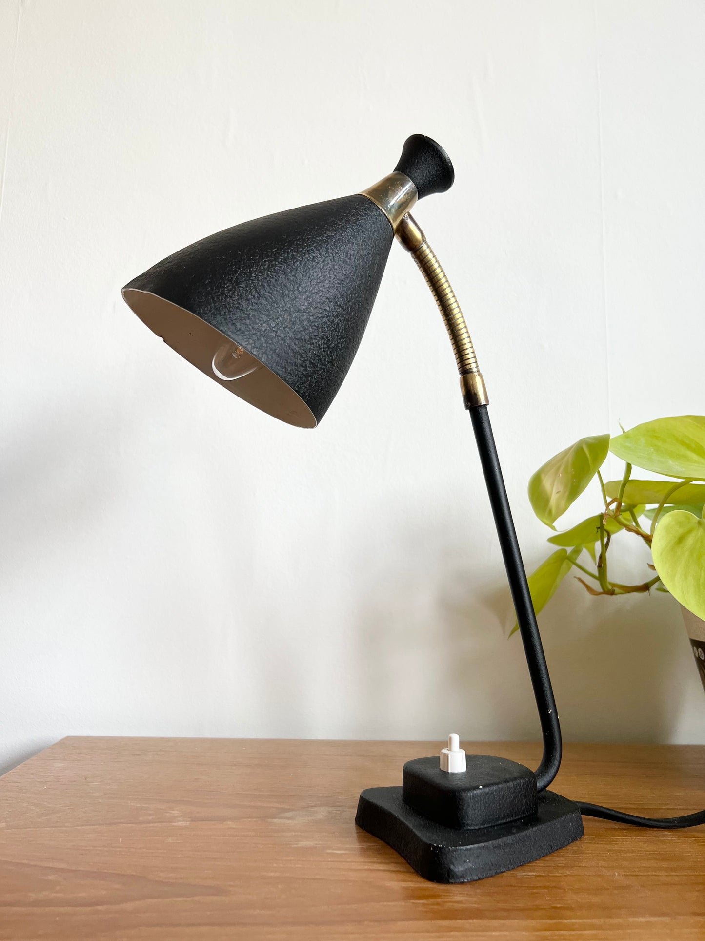 Mid Century Black & Brass Diabolo Desk Lamp