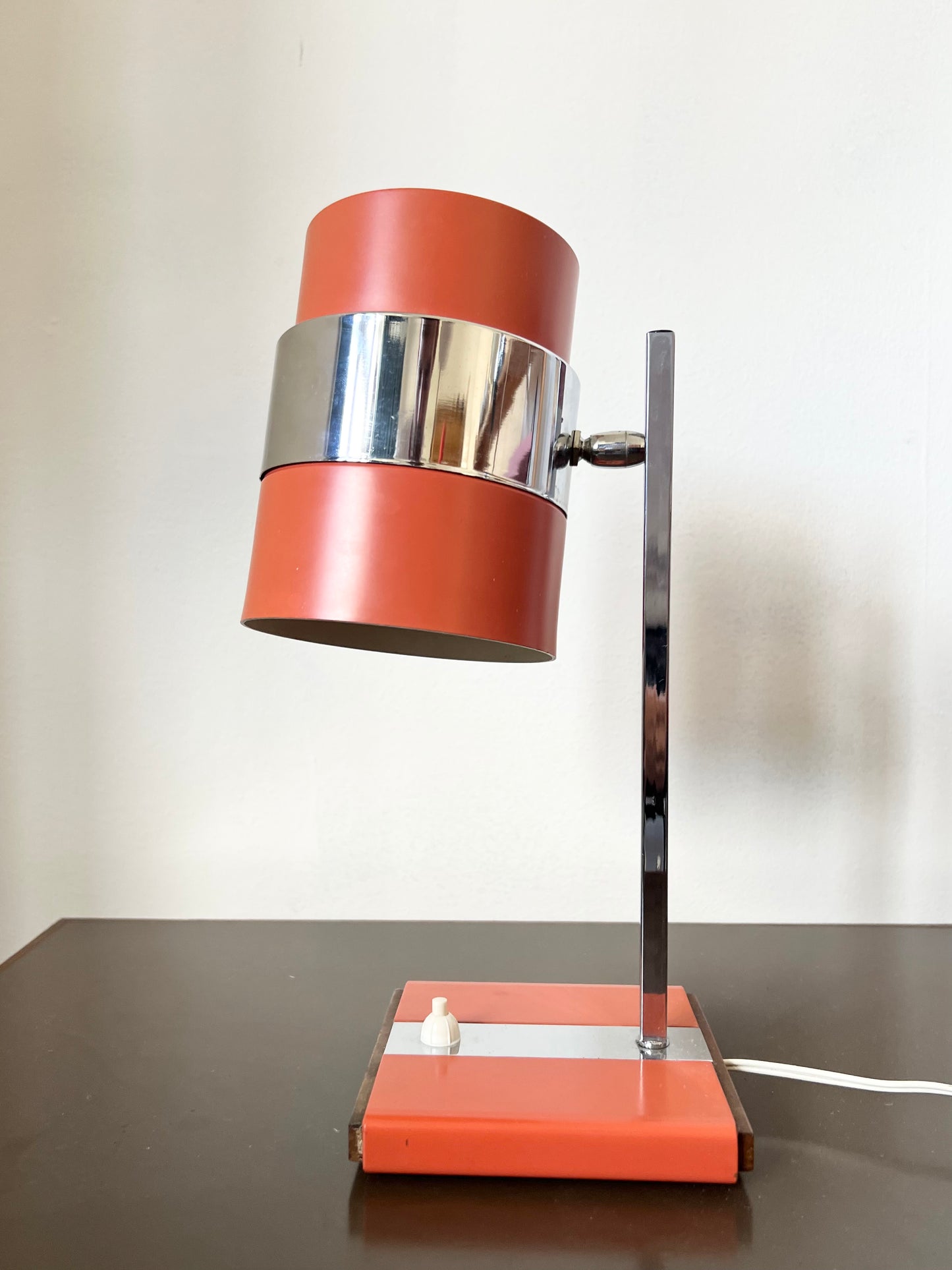 Mid Century Space Age Burnt Orange & Chrome Desk Lamp