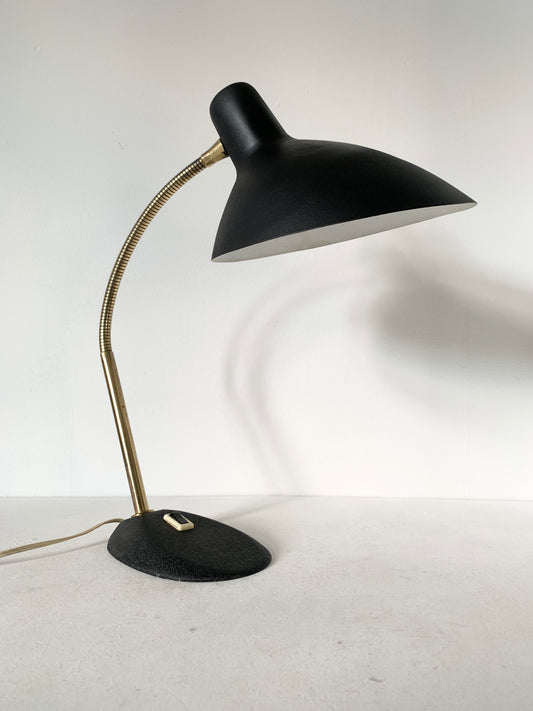 Mid Century Adjustable Black & Brass Table Lamp by Boris Lacroix