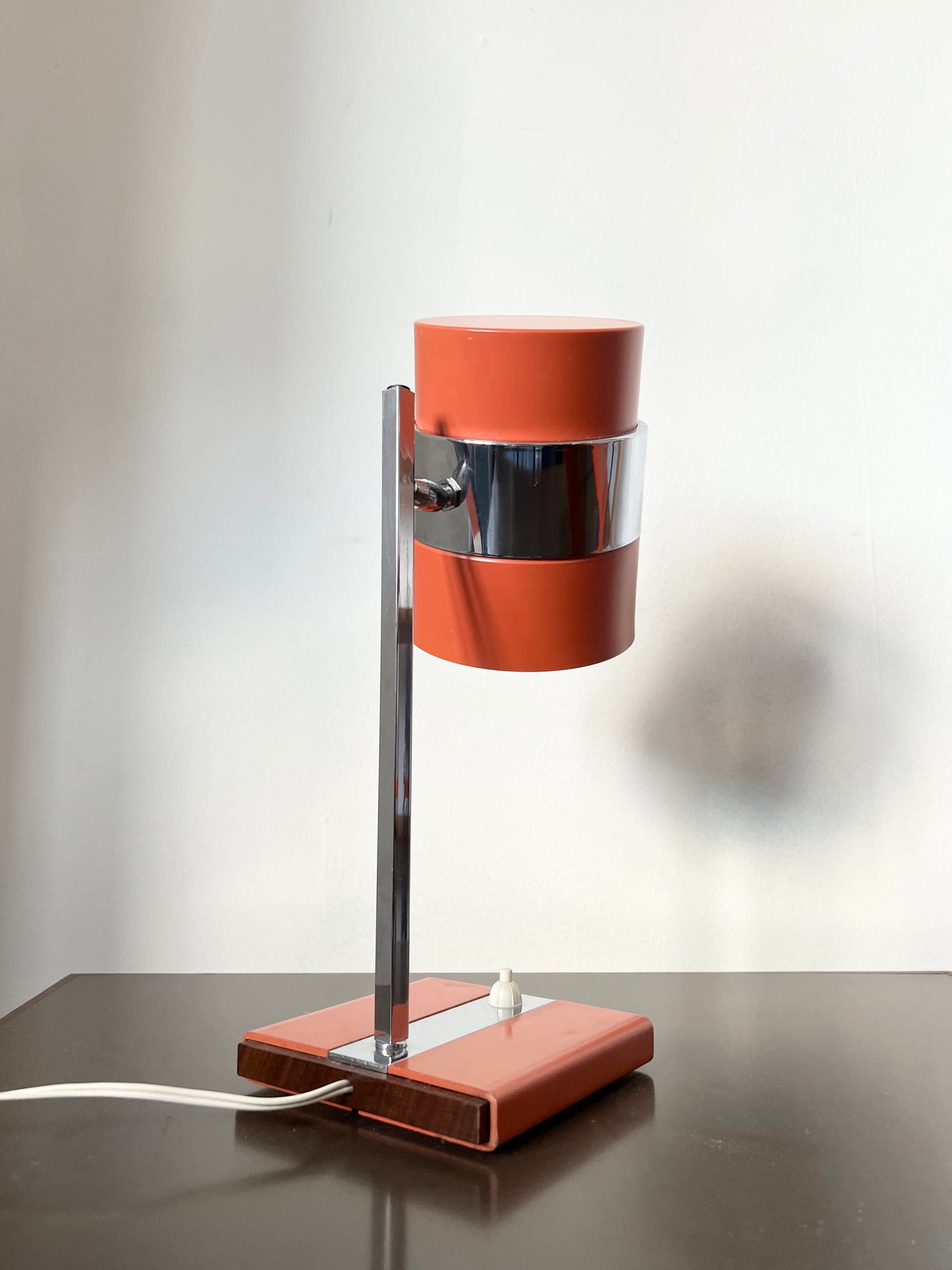 Mid Century Space Age Burnt Orange & Chrome Desk Lamp