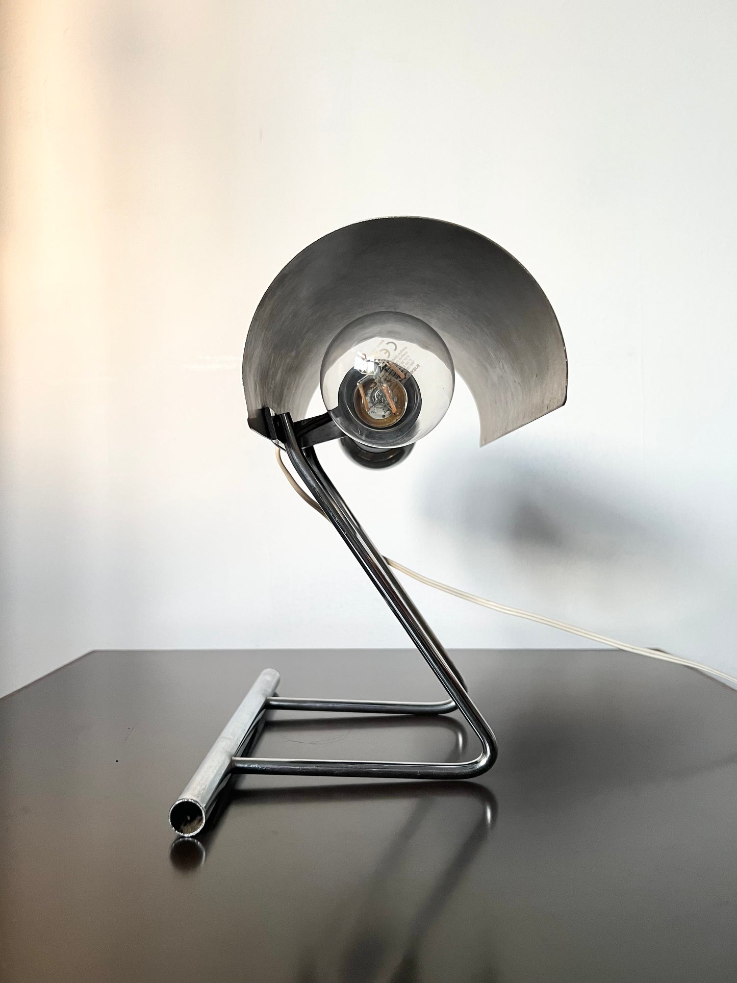 Mid Century Modernist Tubular Brushed Steel Study Lamp