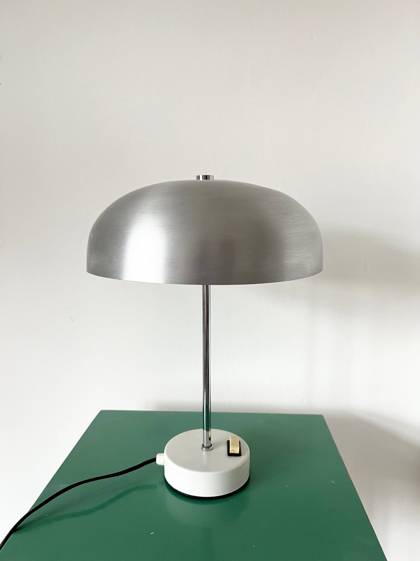 Mid Century Silver & White Mushroom Lamp