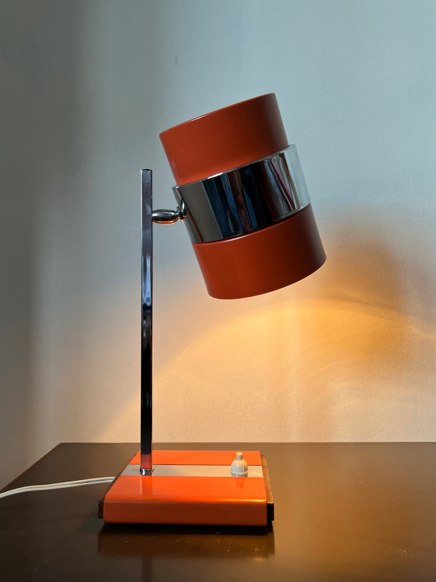 Mid Century Space Age Burnt Orange & Chrome Desk Lamp