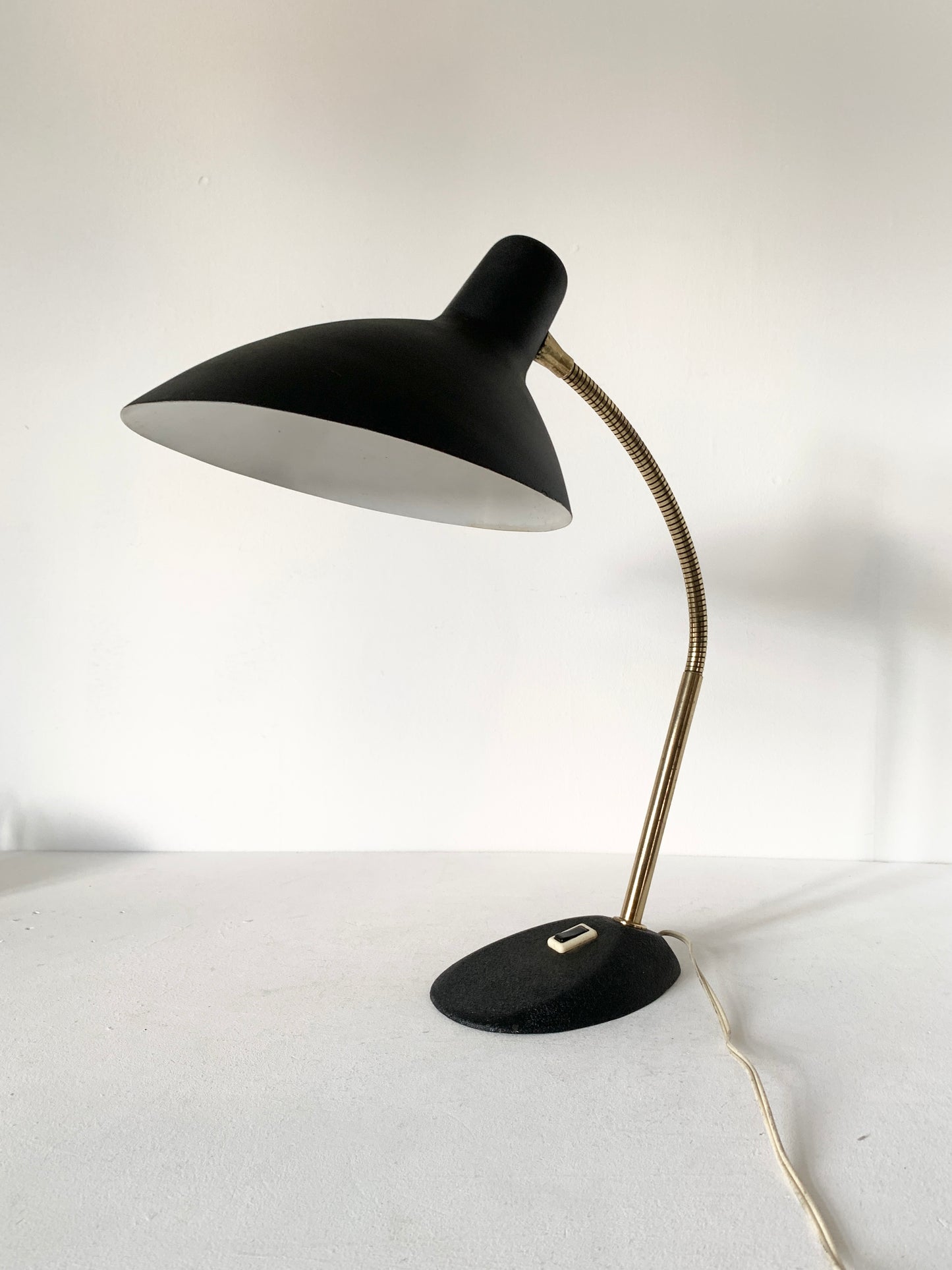 Mid Century Adjustable Black & Brass Table Lamp by Boris Lacroix