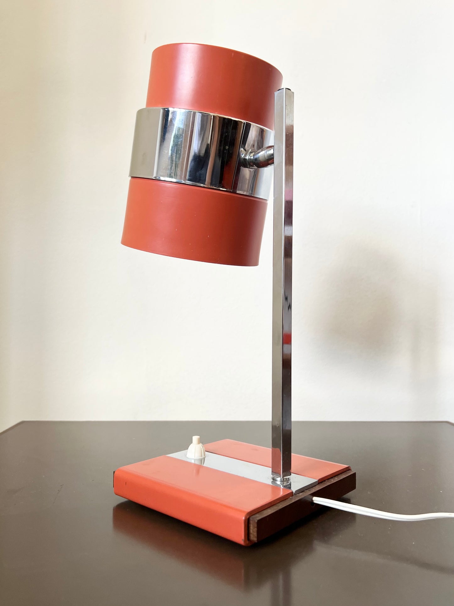 Mid Century Space Age Burnt Orange & Chrome Desk Lamp