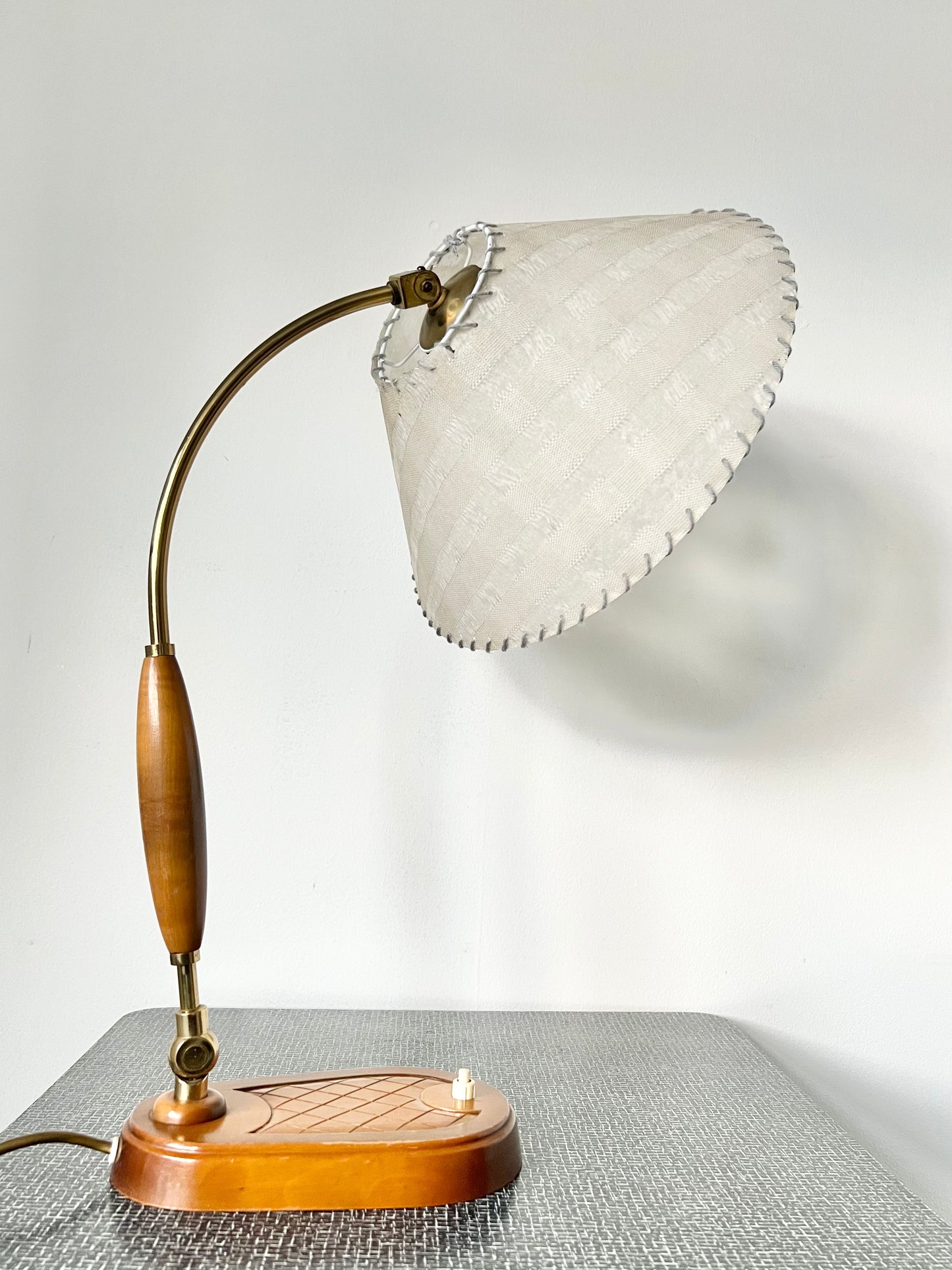 Mid Century Brass & Wood Table Lamp by Temde Leuchten