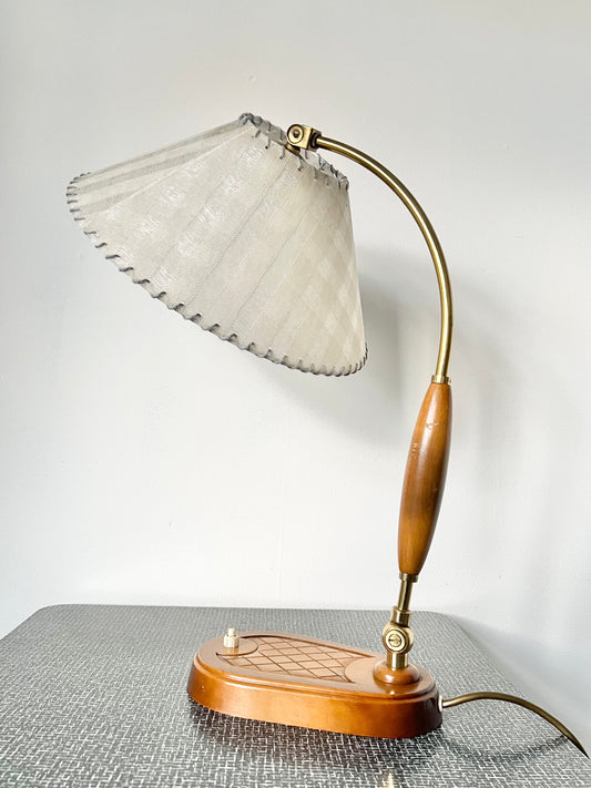 Mid Century Brass & Wood Table Lamp by Temde Leuchten