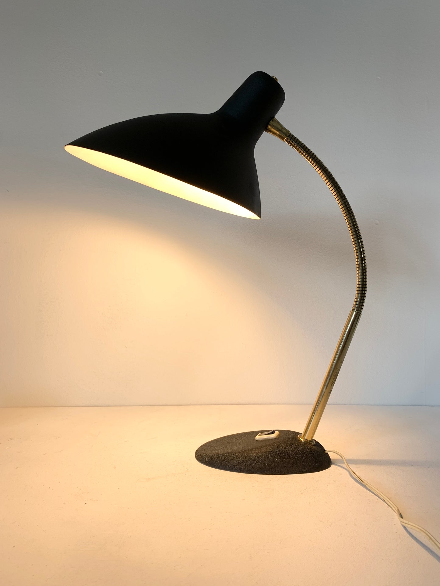 Mid Century Adjustable Black & Brass Table Lamp by Boris Lacroix